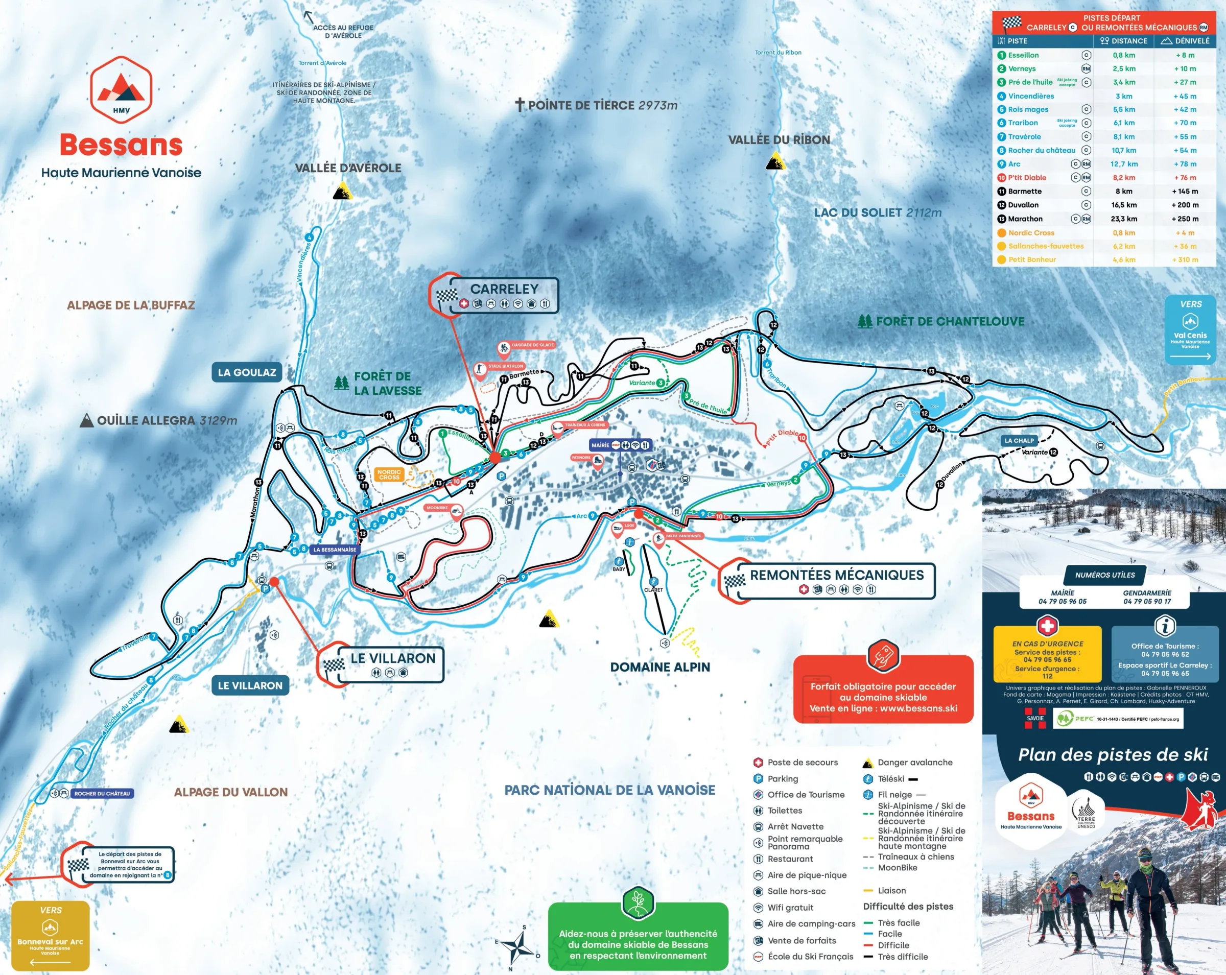 Pistenplan Bessans 2025/26 – Übersichtskarte mit Pisten, Liften und Bergbahnen