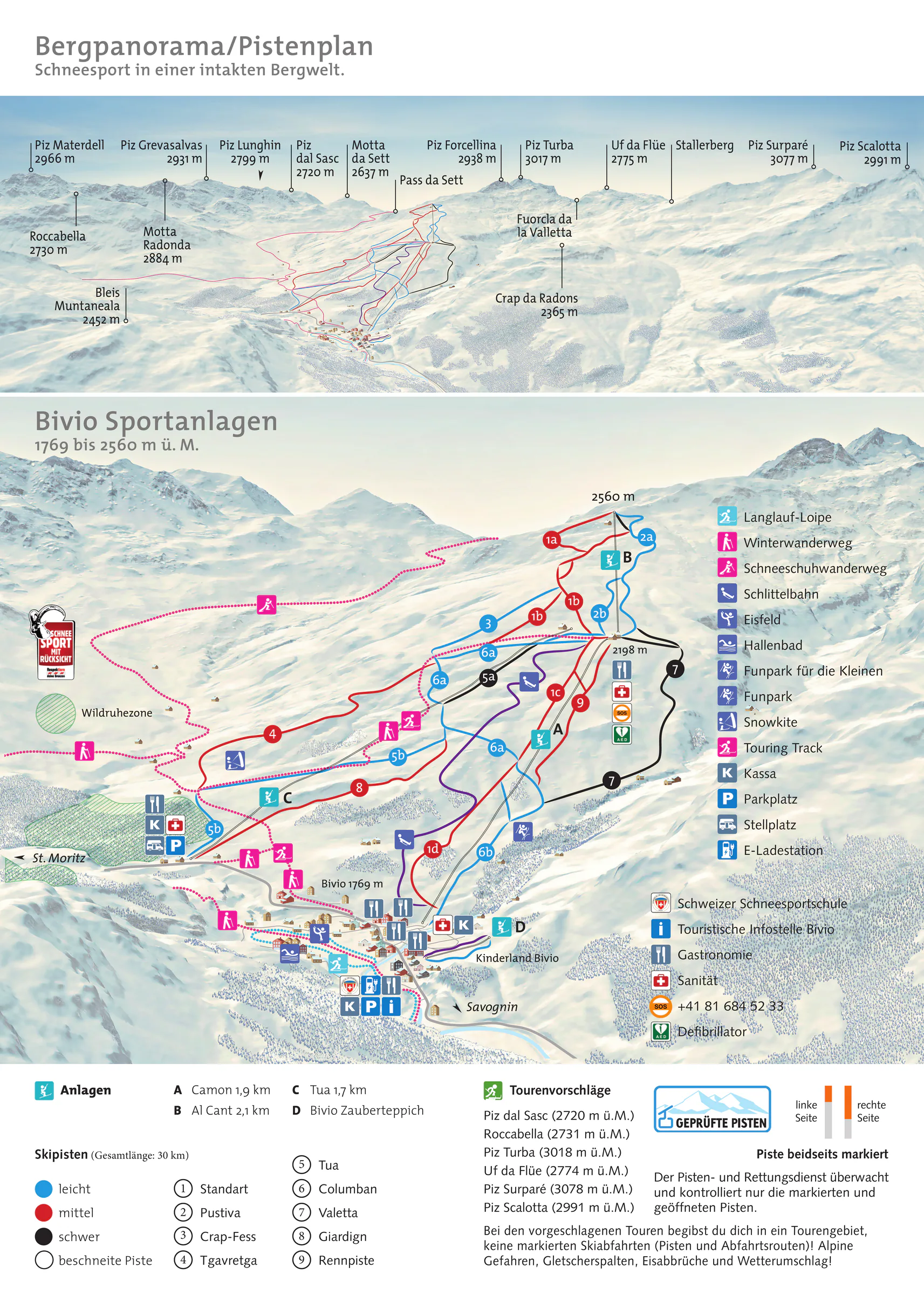 Pistenplan Bivio 2025/26 – Übersichtskarte mit Pisten, Liften und Bergbahnen