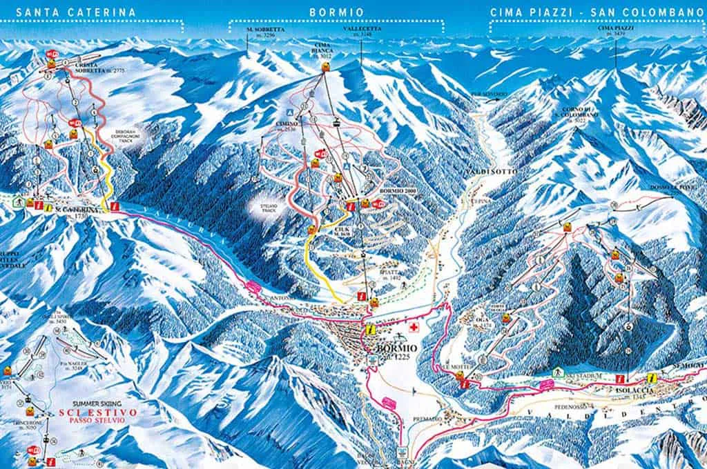 Pistenplan Bormio 2025/26 – Übersichtskarte mit Pisten, Liften und Bergbahnen