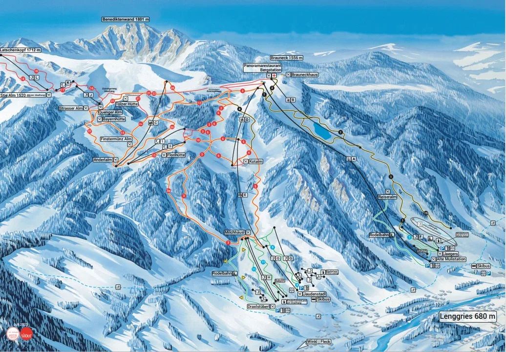 Pistenplan Brauneck (Lenggries) 2025/26 – Übersichtskarte mit Pisten, Liften und Bergbahnen