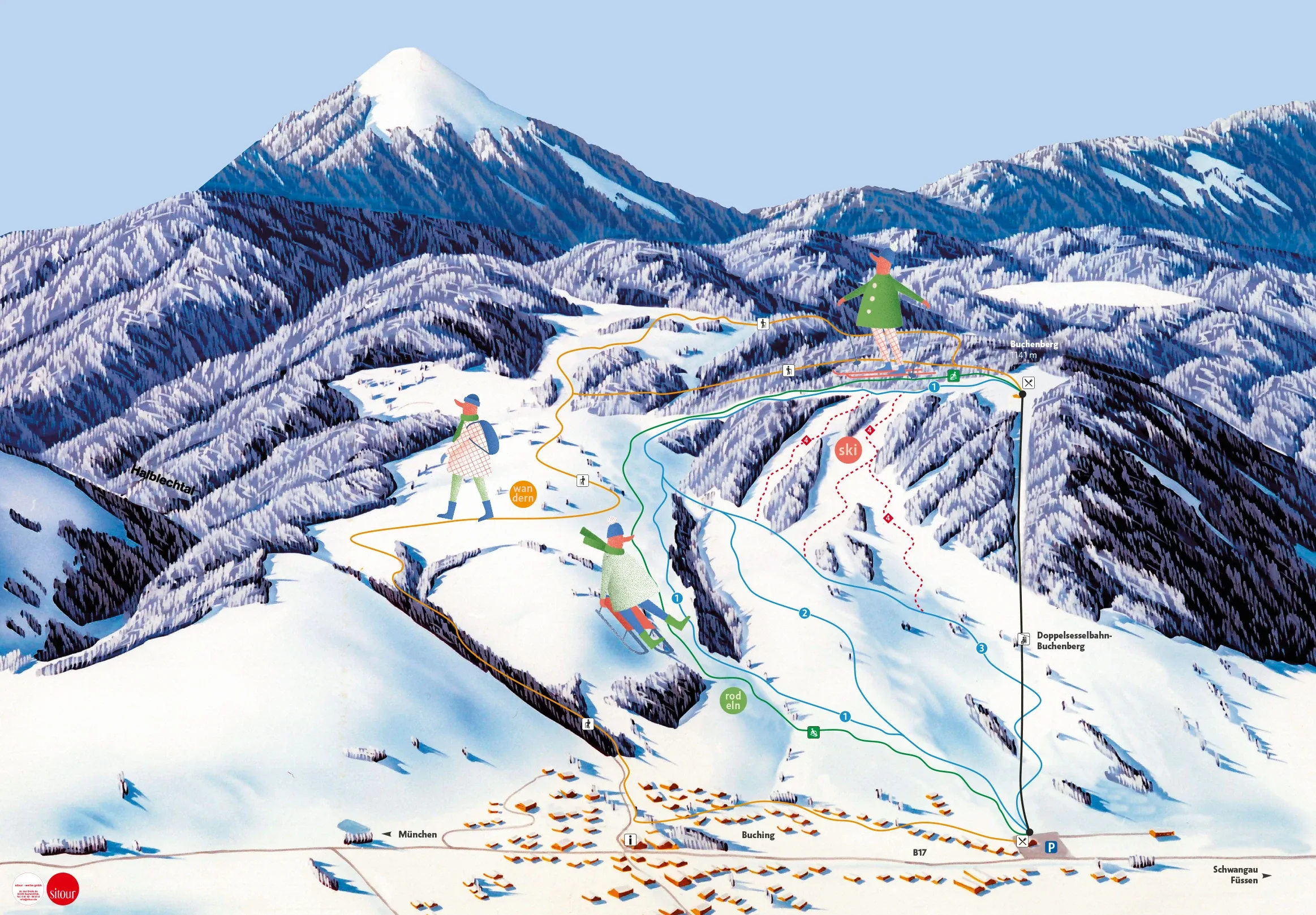 Pistenplan Buchenberg (Halblech) 2025/26 – Übersichtskarte mit Pisten, Liften und Bergbahnen