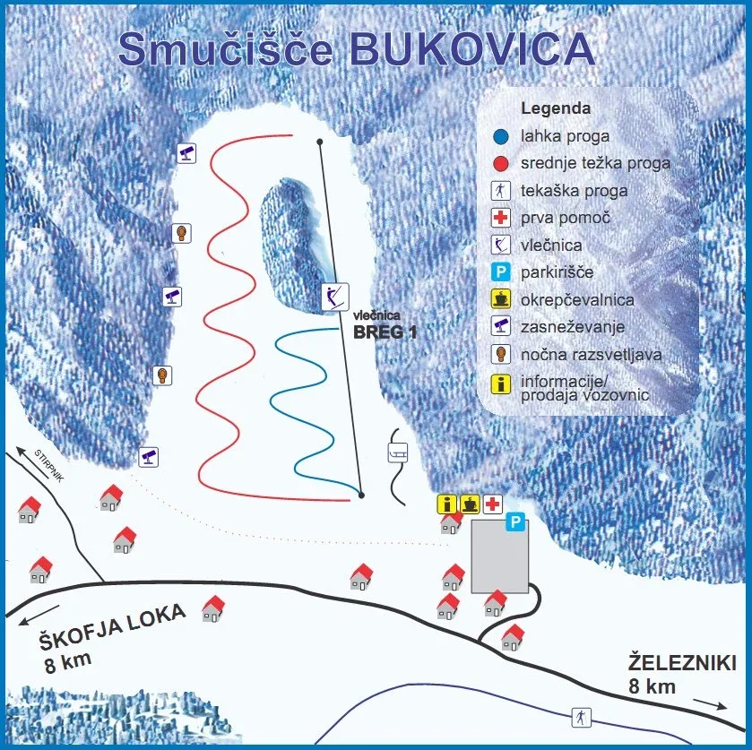 Pistenplan Bukovica (Selca) 2025/26 – Übersichtskarte mit Pisten, Liften und Bergbahnen