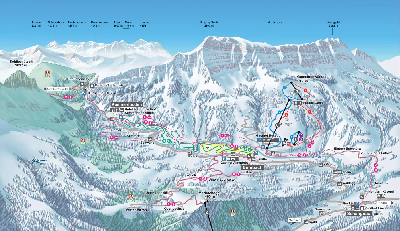 Pistenplan Bumbach – Schangnau 2025/26 – Übersichtskarte mit Pisten, Liften und Bergbahnen