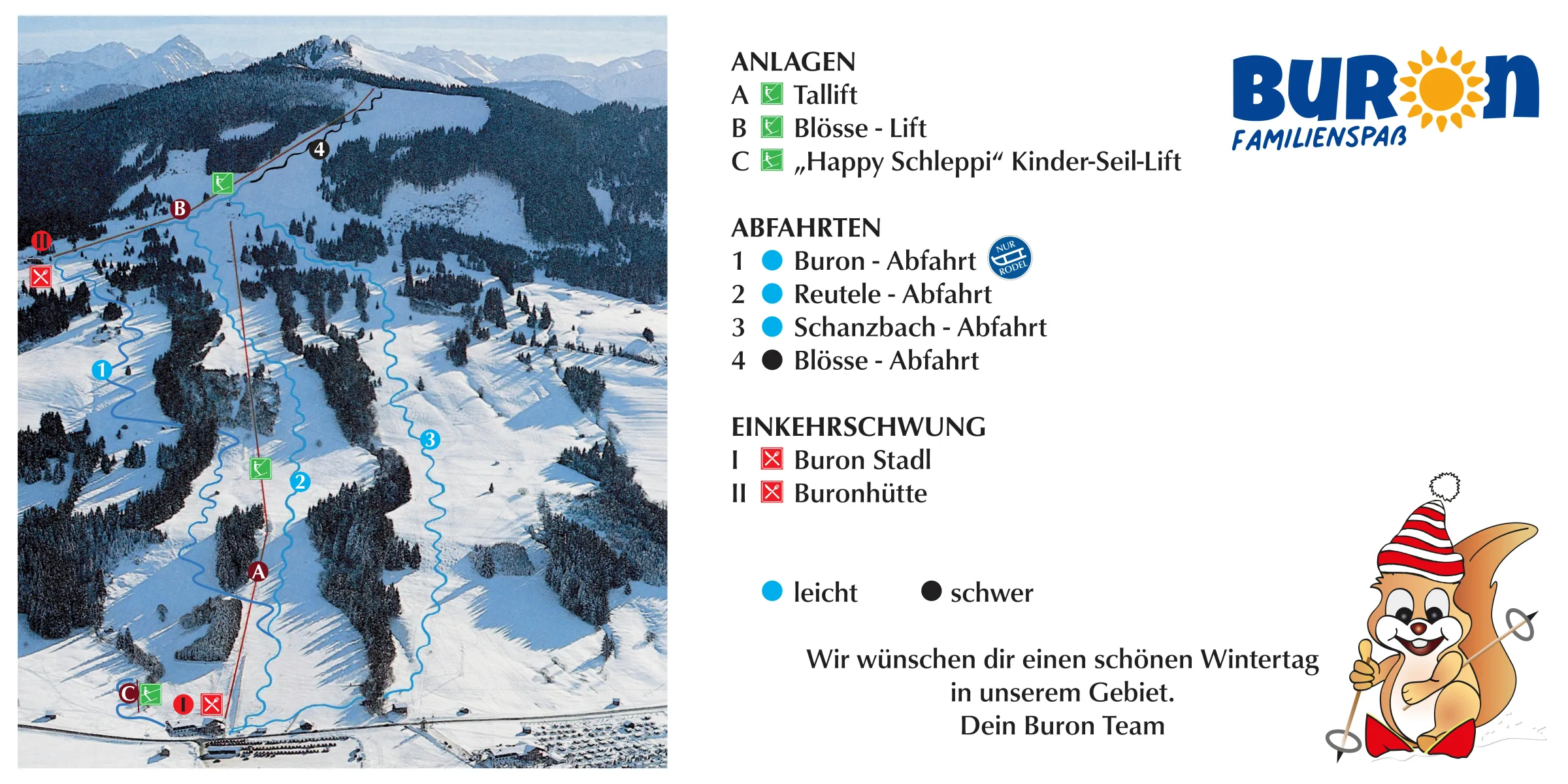 Pistenplan Buron-Lifte (Wertach) 2025/26 – Übersichtskarte mit Pisten, Liften und Bergbahnen