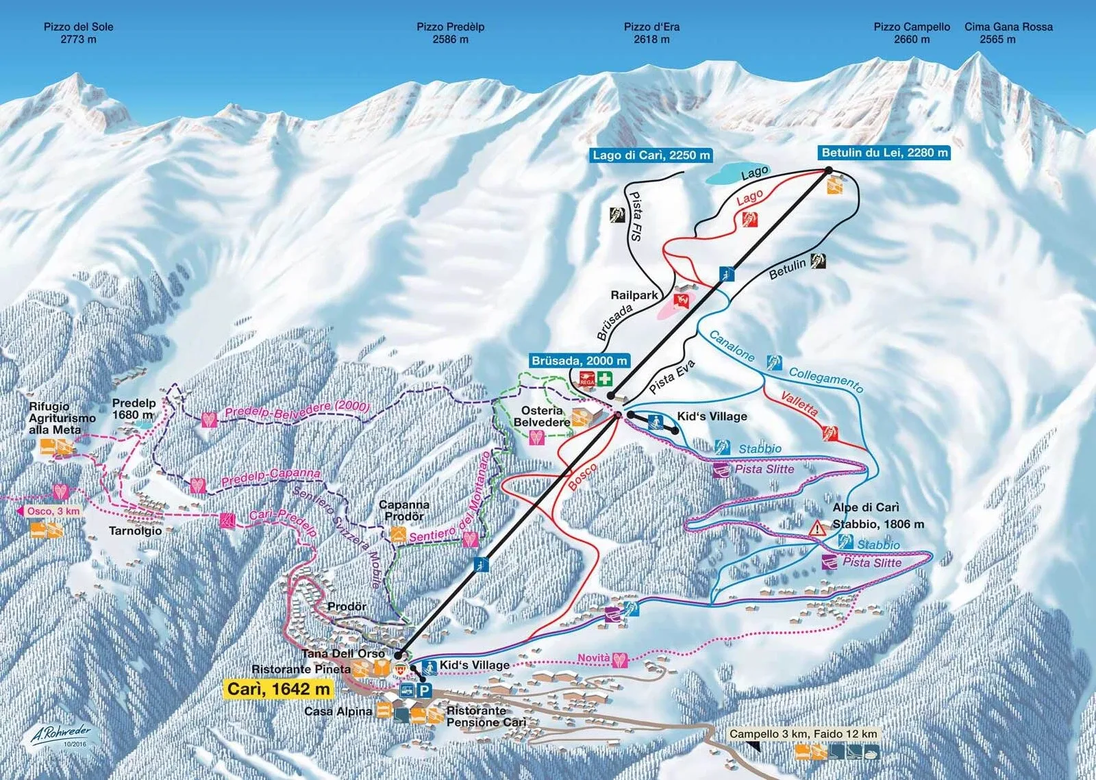 Pistenplan Carì 2025/26 – Übersichtskarte mit Pisten, Liften und Bergbahnen