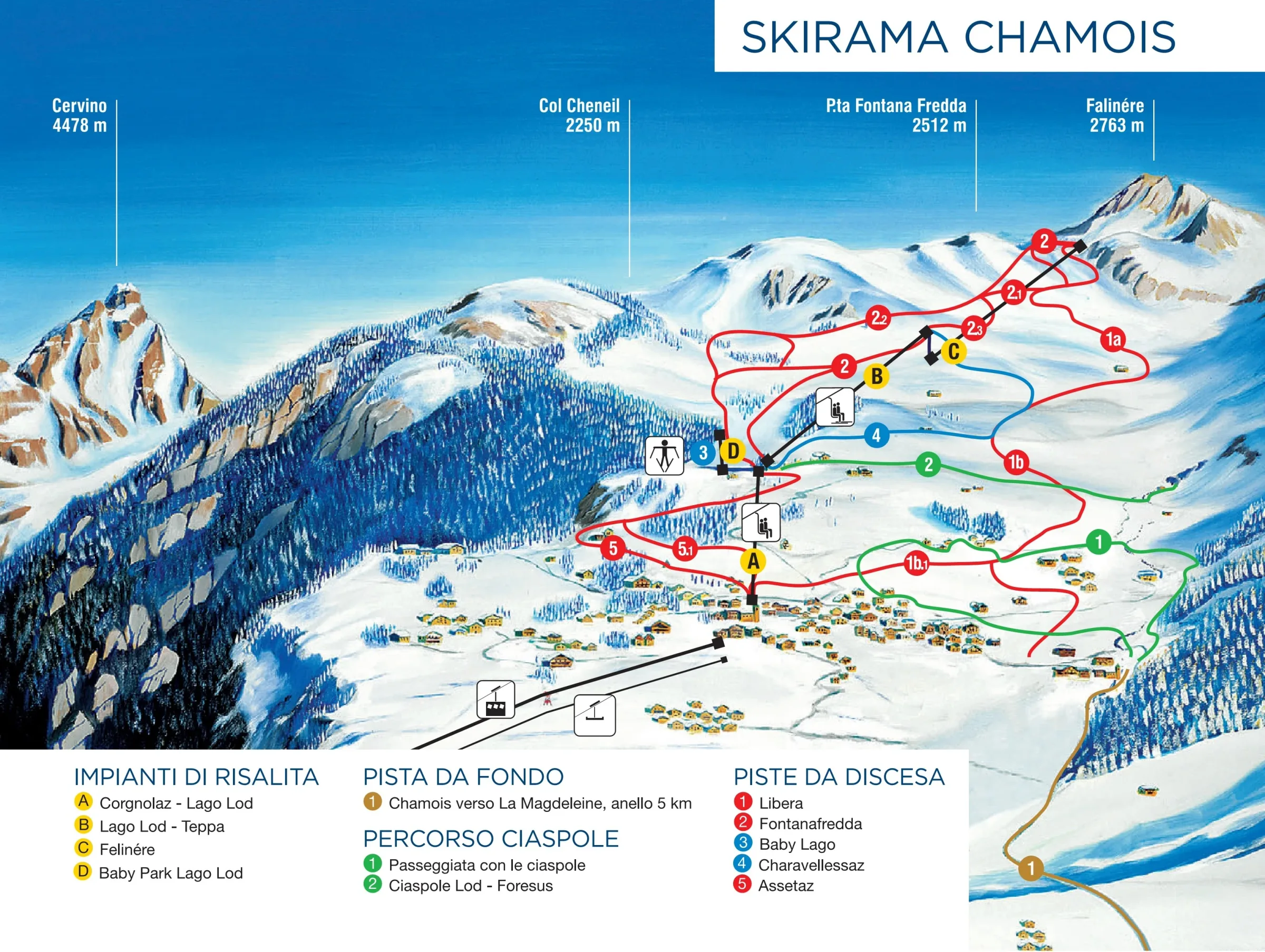 Pistenplan Chamois 2025/26 – Übersichtskarte mit Pisten, Liften und Bergbahnen
