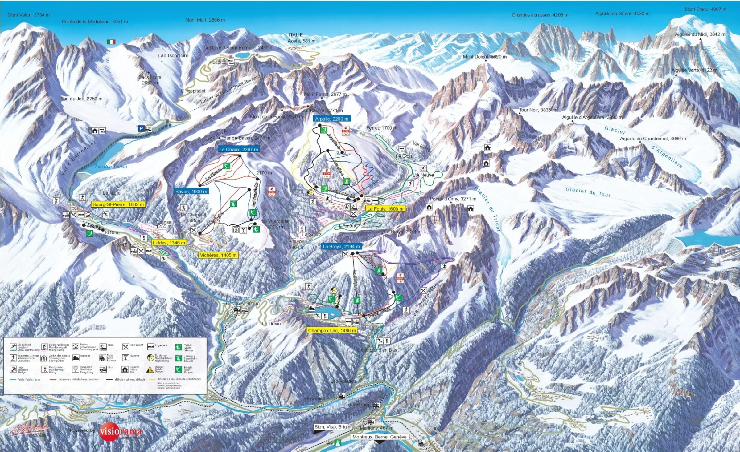 Pistenplan Champex-Lac 2025/26 – Übersichtskarte mit Pisten, Liften und Bergbahnen
