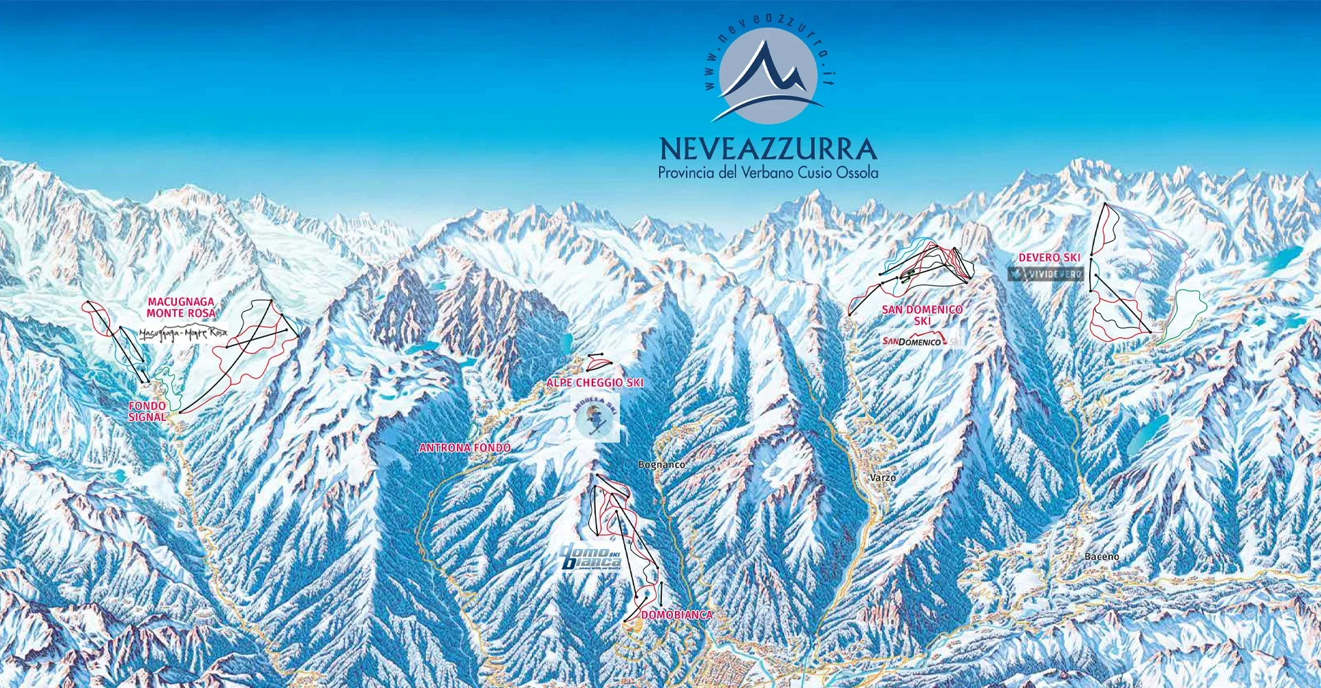 Pistenplan Cheggio 2025/26 – Übersichtskarte mit Pisten, Liften und Bergbahnen