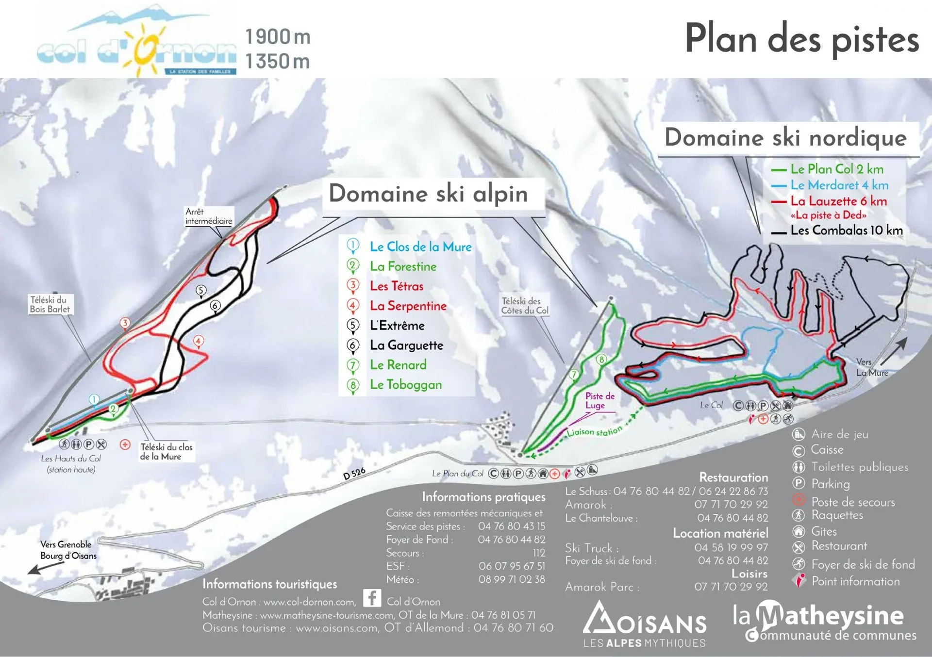 Pistenplan Col d'Ornon 2025/26 – Übersichtskarte mit Pisten, Liften und Bergbahnen