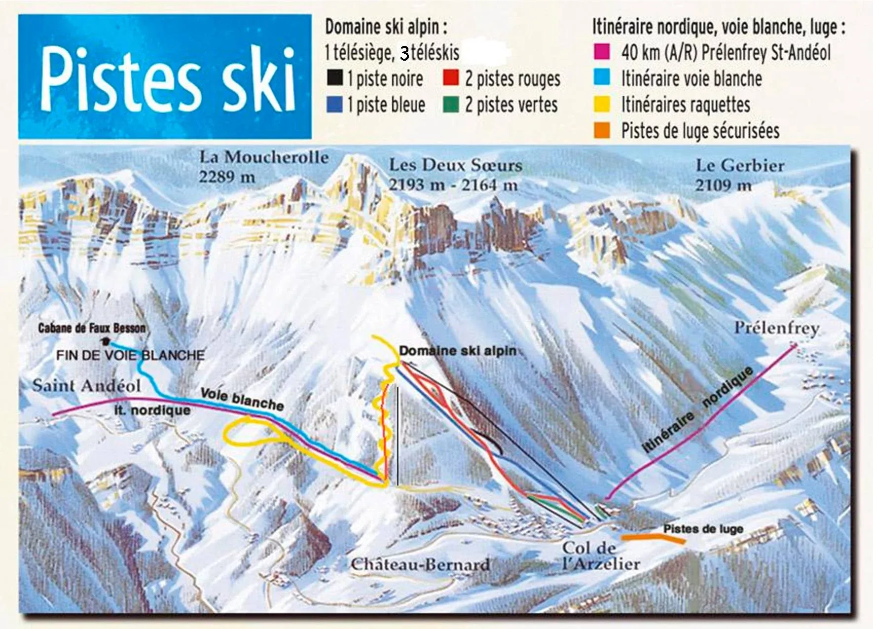 Pistenplan Col de l'Arzelier 2025/26 – Übersichtskarte mit Pisten, Liften und Bergbahnen