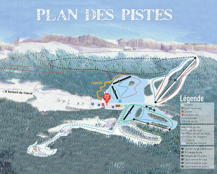 Pistenplan Col de Marcieu 2025/26 – Übersichtskarte mit Pisten, Liften und Bergbahnen