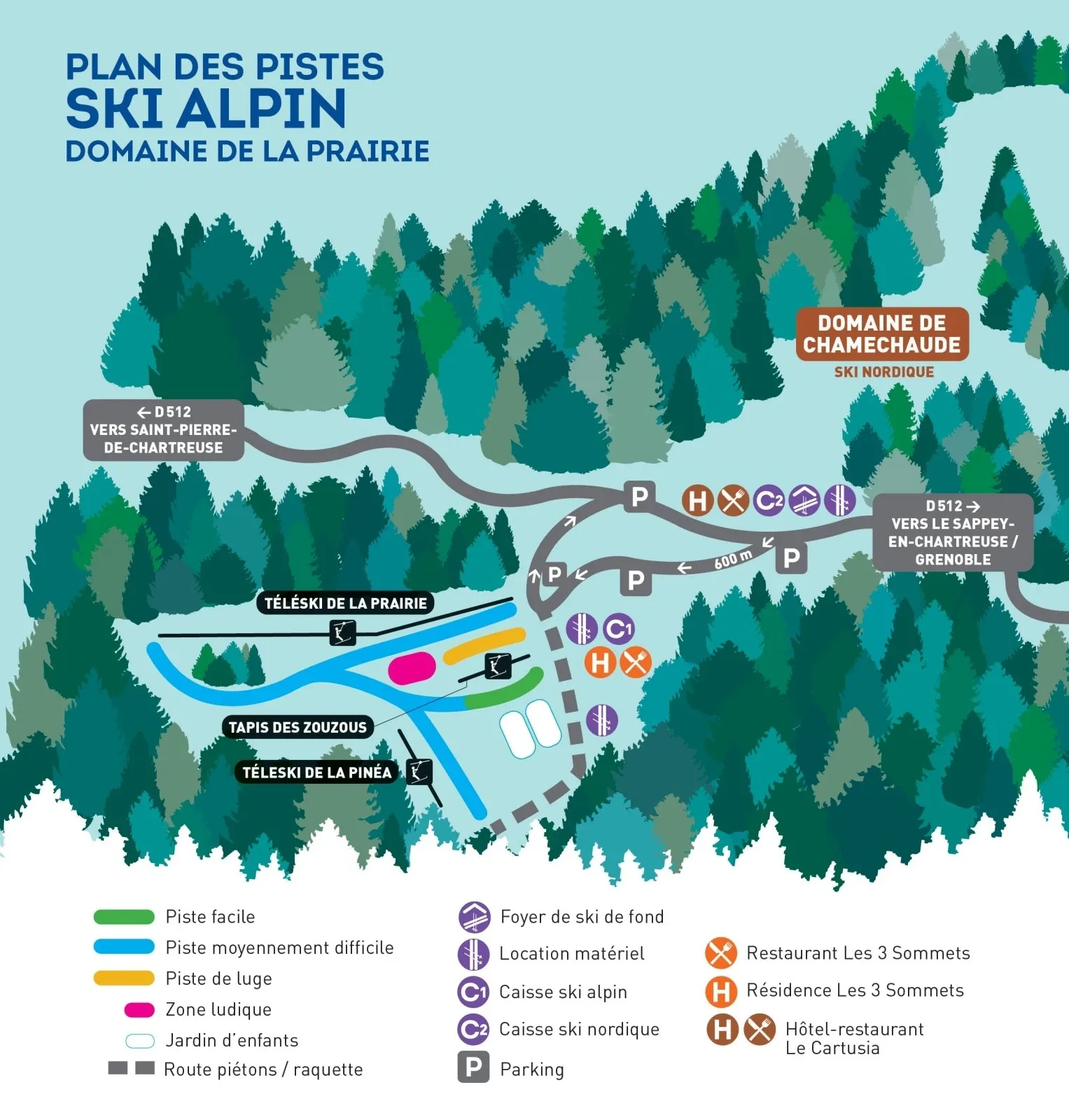 Pistenplan Col de Porte 2025/26 – Übersichtskarte mit Pisten, Liften und Bergbahnen