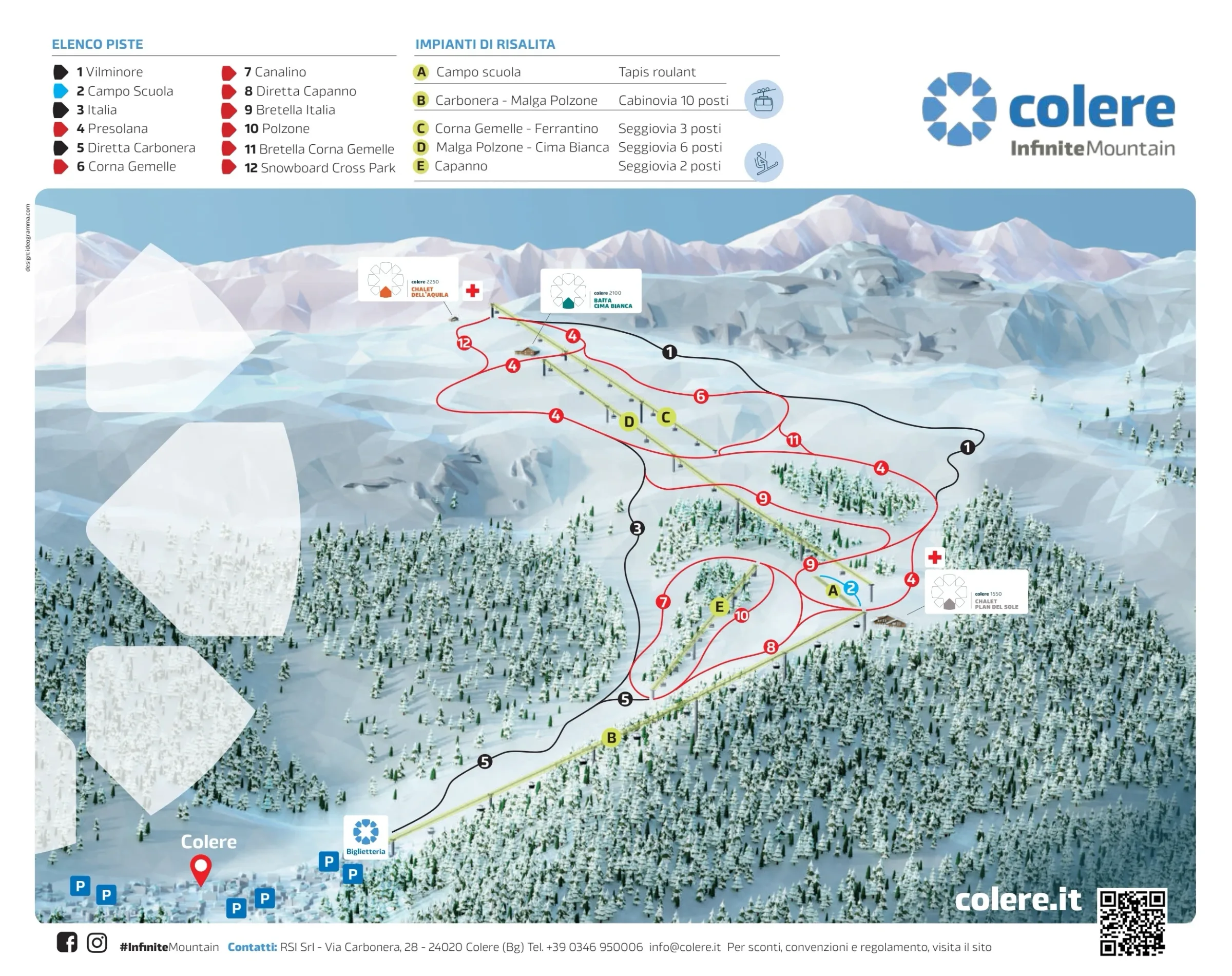 Pistenplan Colere 2025/26 – Übersichtskarte mit Pisten, Liften und Bergbahnen