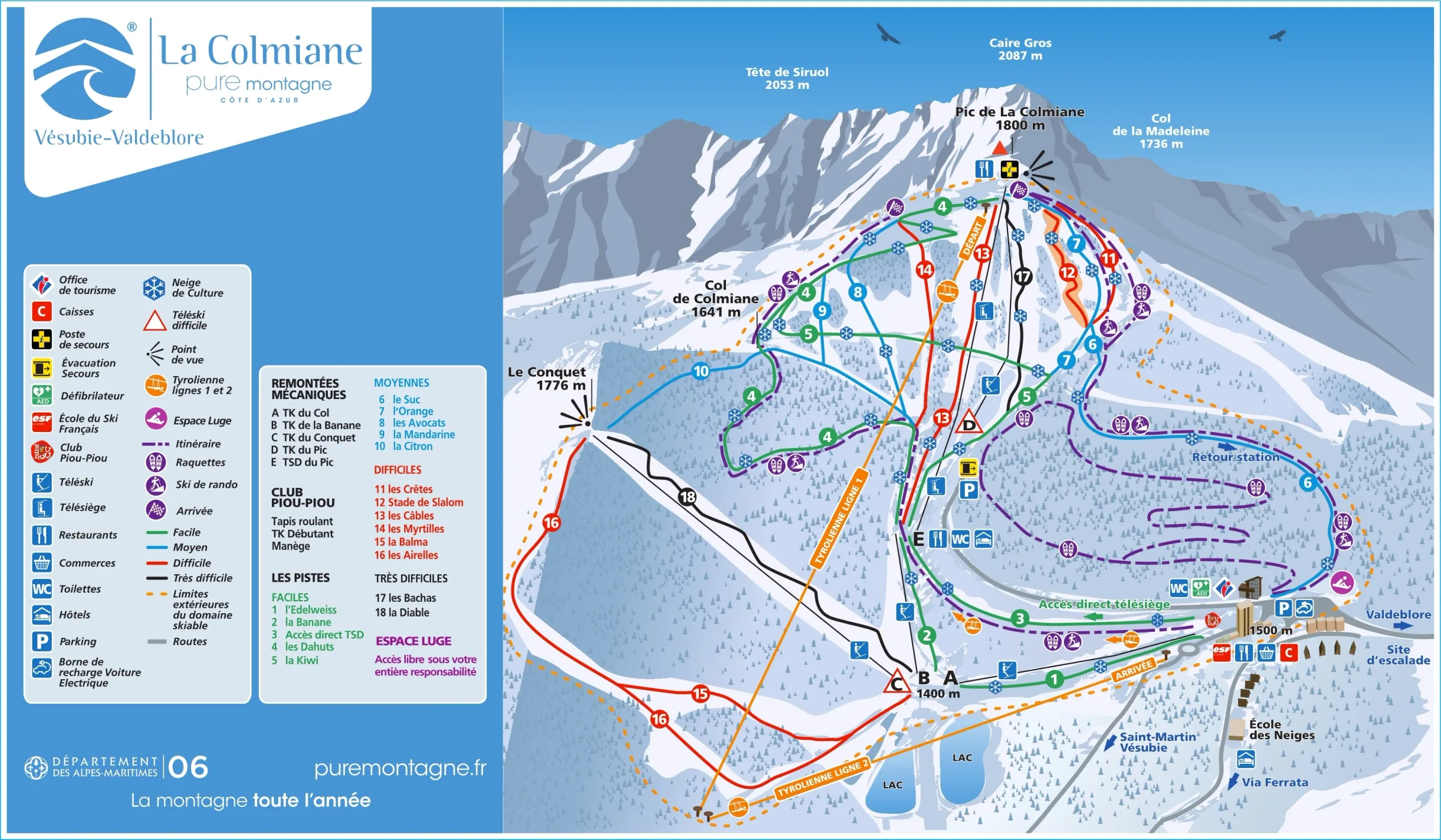 Pistenplan La Colmiane 2025/26 – Übersichtskarte mit Pisten, Liften und Bergbahnen