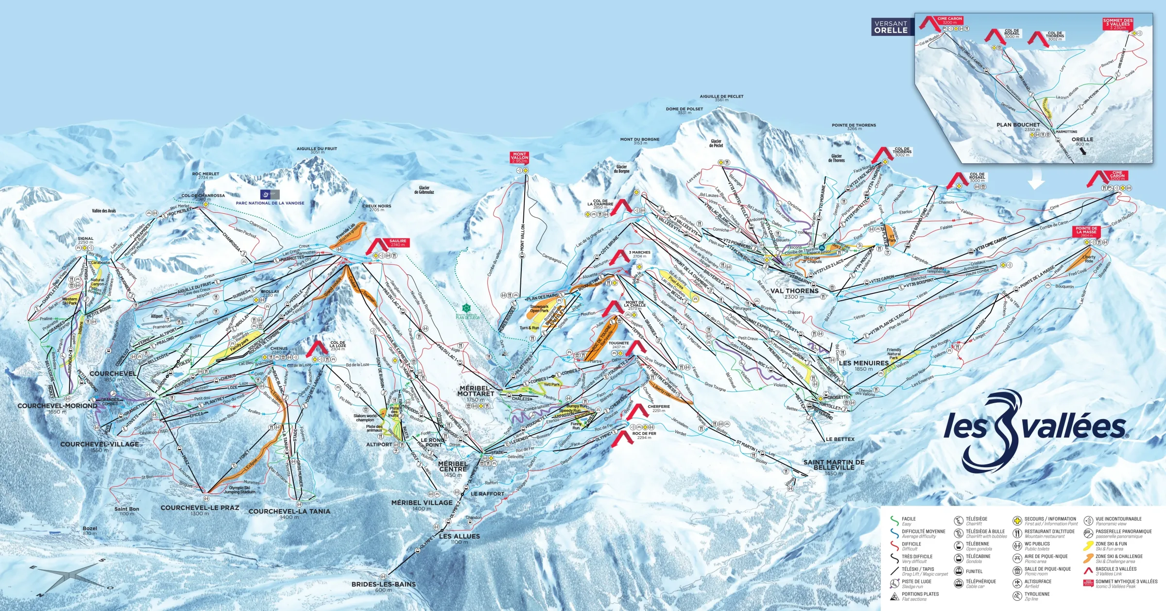 Pistenplan Courchevel 2025/26 – Übersichtskarte mit Pisten, Liften und Bergbahnen