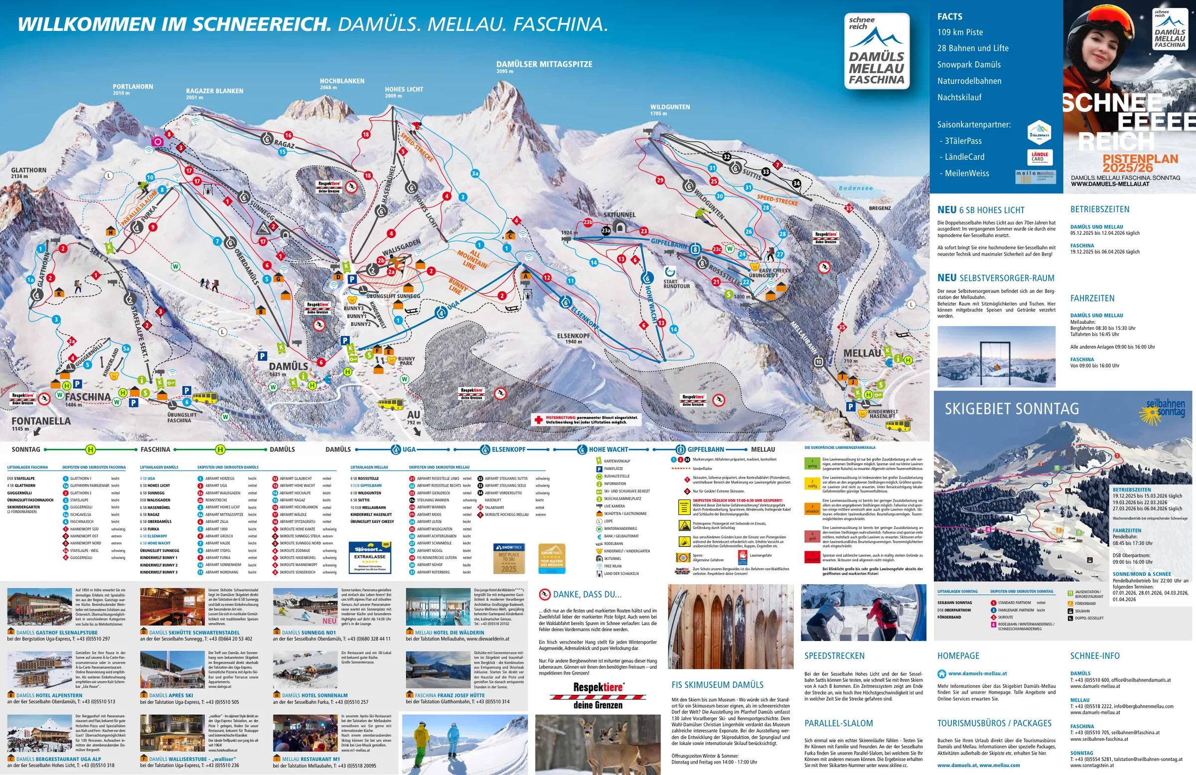 Pistenplan Damüls-Mellau 2025/26 – Übersichtskarte mit Pisten, Liften und Bergbahnen