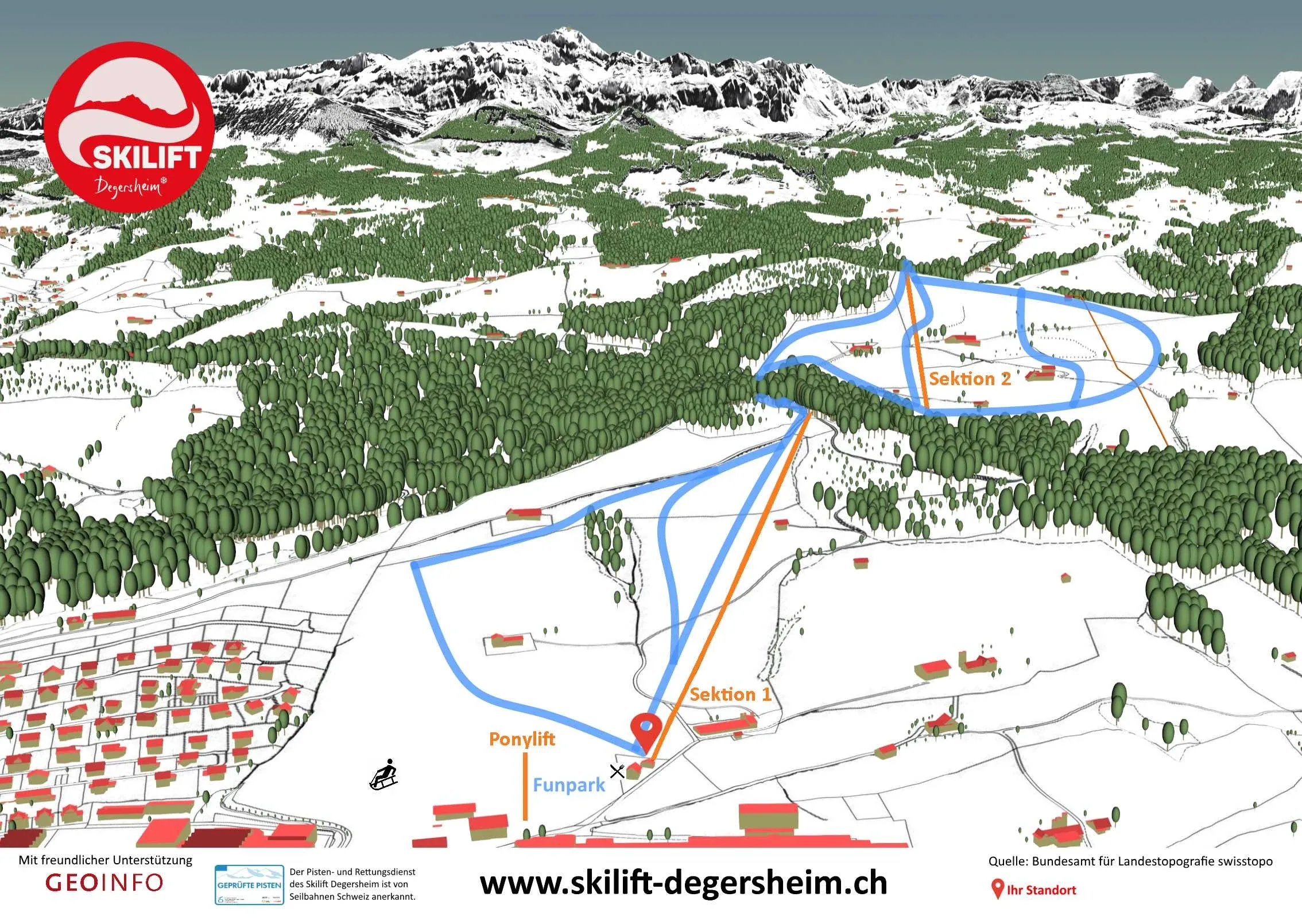 Pistenplan Degersheim 2025/26 – Übersichtskarte mit Pisten, Liften und Bergbahnen