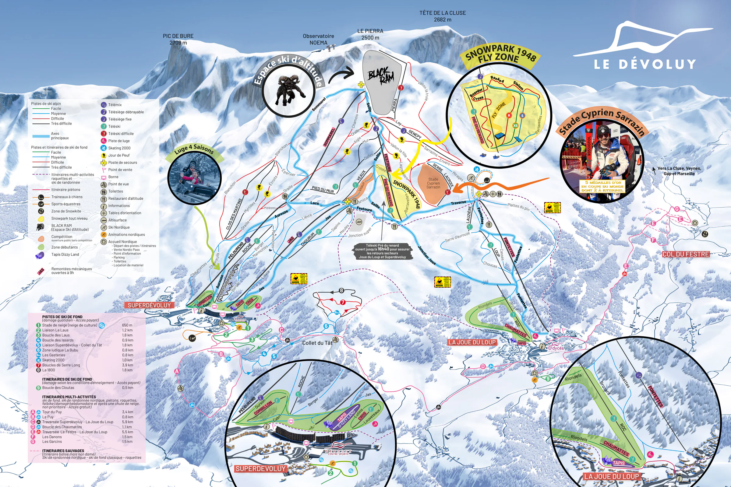 Pistenplan Le Devoluy (SuperDevoluy / La Joue du Loup) 2025/26 – Übersichtskarte mit Pisten, Liften und Bergbahnen