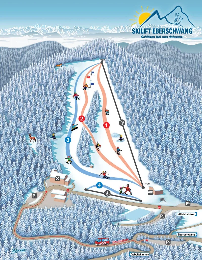 Pistenplan Skilift Eberschwang 2025/26 – Übersichtskarte mit Pisten, Liften und Bergbahnen