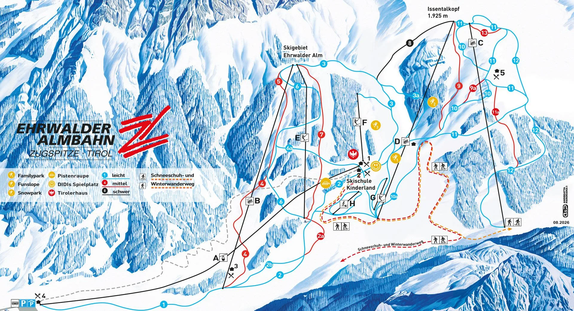 Pistenplan Ehrwalder Alm 2026/27 – Übersichtskarte mit Pisten, Liften und Bergbahnen