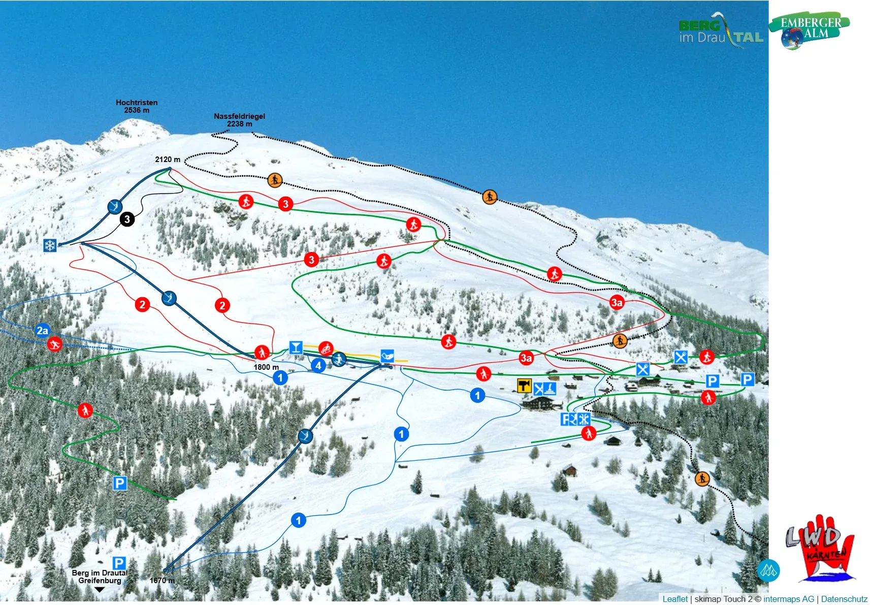 Pistenplan Emberger Alm 2025/26 – Übersichtskarte mit Pisten, Liften und Bergbahnen
