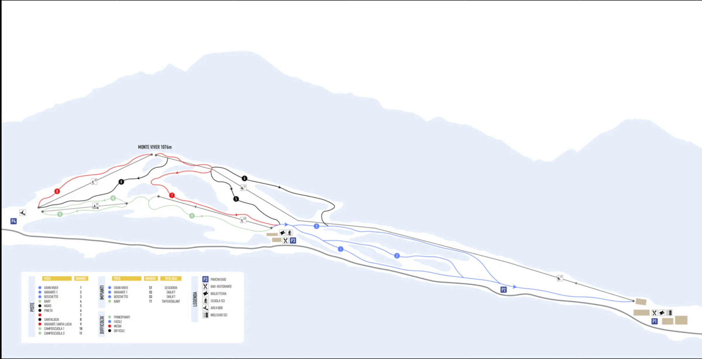 Pistenplan Entracque 2025/26 – Übersichtskarte mit Pisten, Liften und Bergbahnen