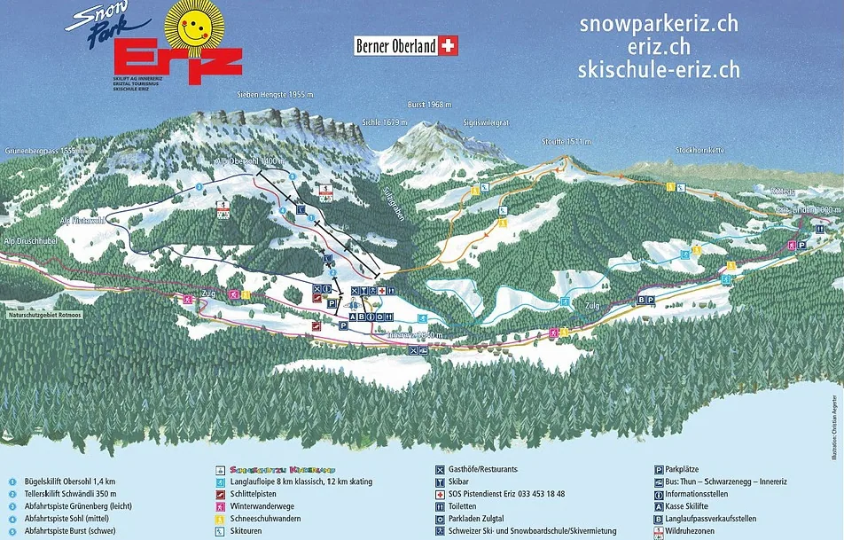 Pistenplan Eriz 2025/26 – Übersichtskarte mit Pisten, Liften und Bergbahnen