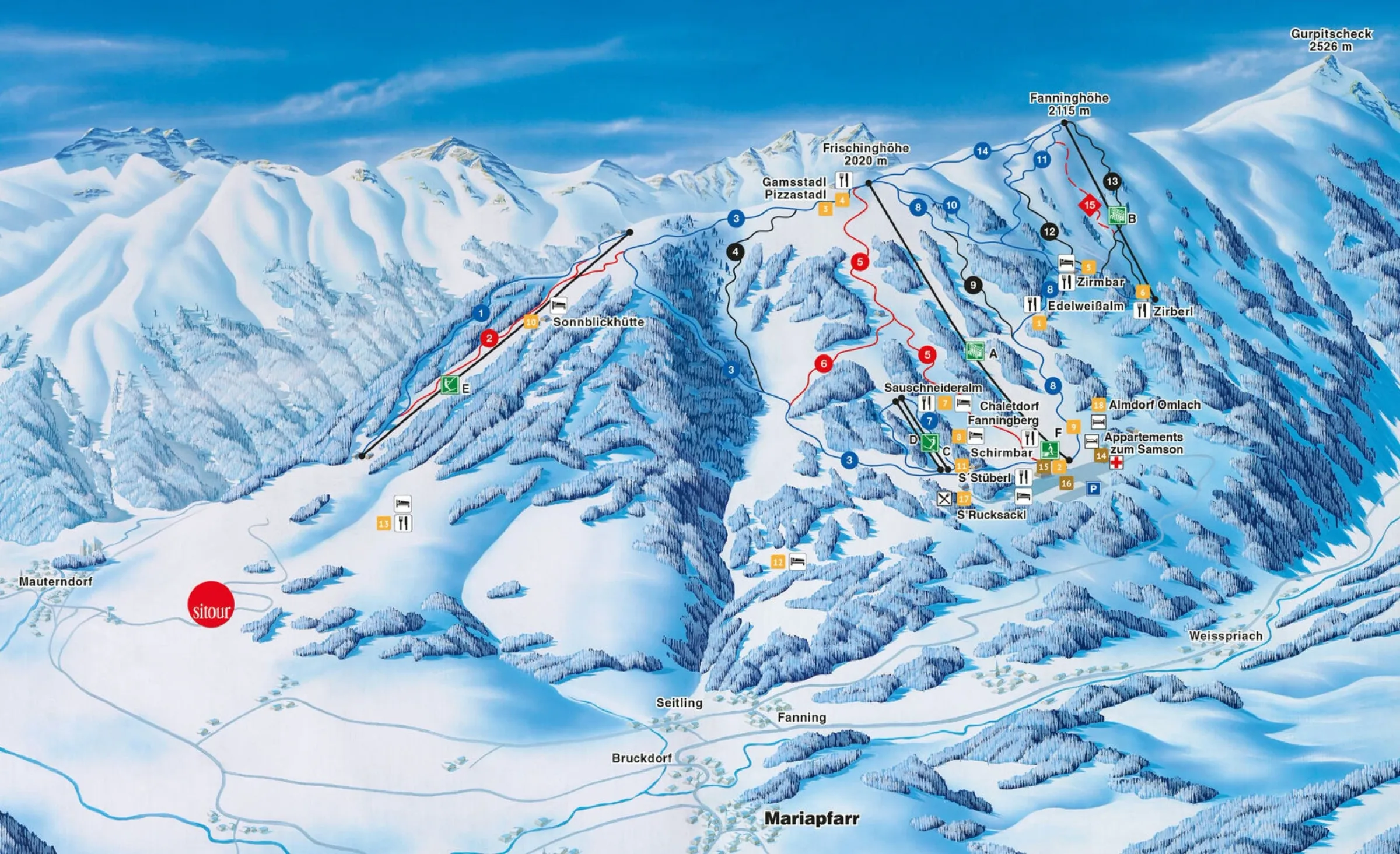Pistenplan Fanningberg 2025/26 – Übersichtskarte mit Pisten, Liften und Bergbahnen