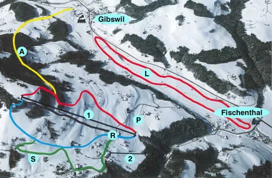 Pistenplan Fischenthal 2025/26 – Übersichtskarte mit Pisten, Liften und Bergbahnen