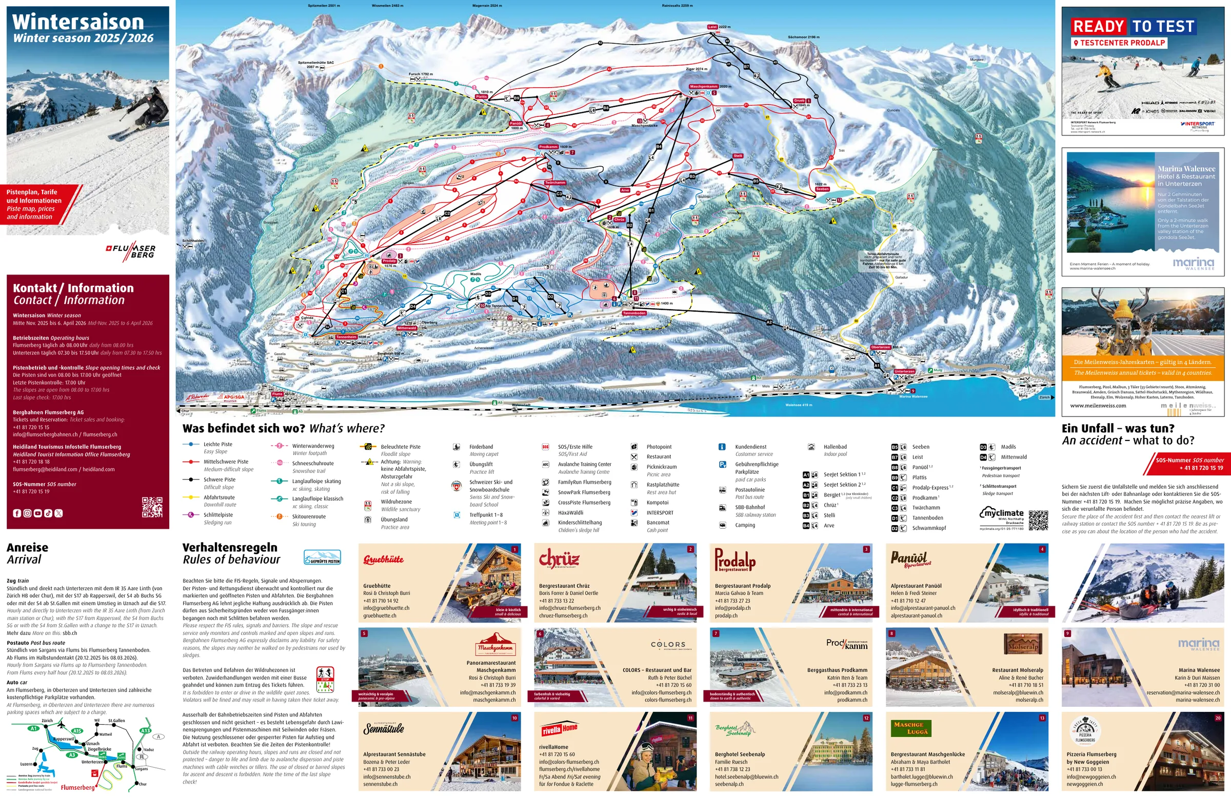 Pistenplan Flumserberg 2025/26 – Übersichtskarte mit Pisten, Liften und Bergbahnen