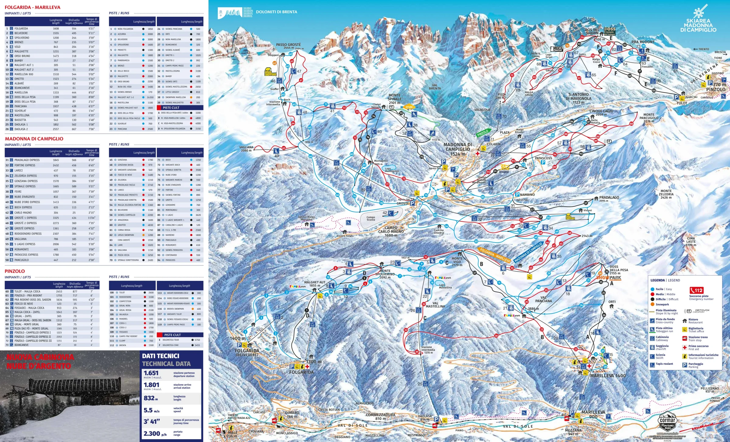 Pistenplan Folgarida-Marilleva 2025/26 – Übersichtskarte mit Pisten, Liften und Bergbahnen