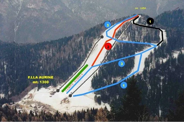 Pistenplan Forcella Aurine 2025/26 – Übersichtskarte mit Pisten, Liften und Bergbahnen