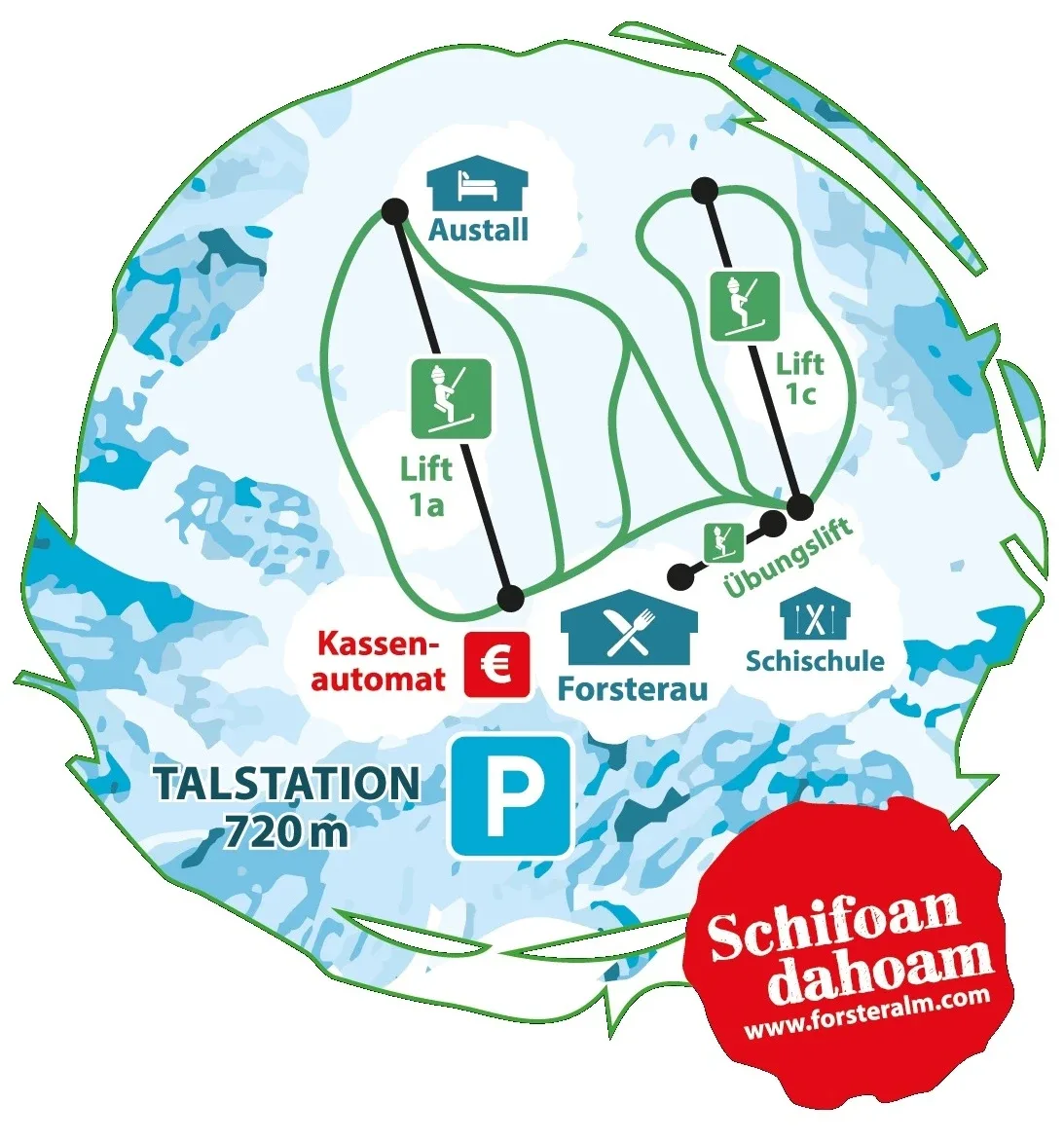 Pistenplan Forsteralm 2025/26 – Übersichtskarte mit Pisten, Liften und Bergbahnen