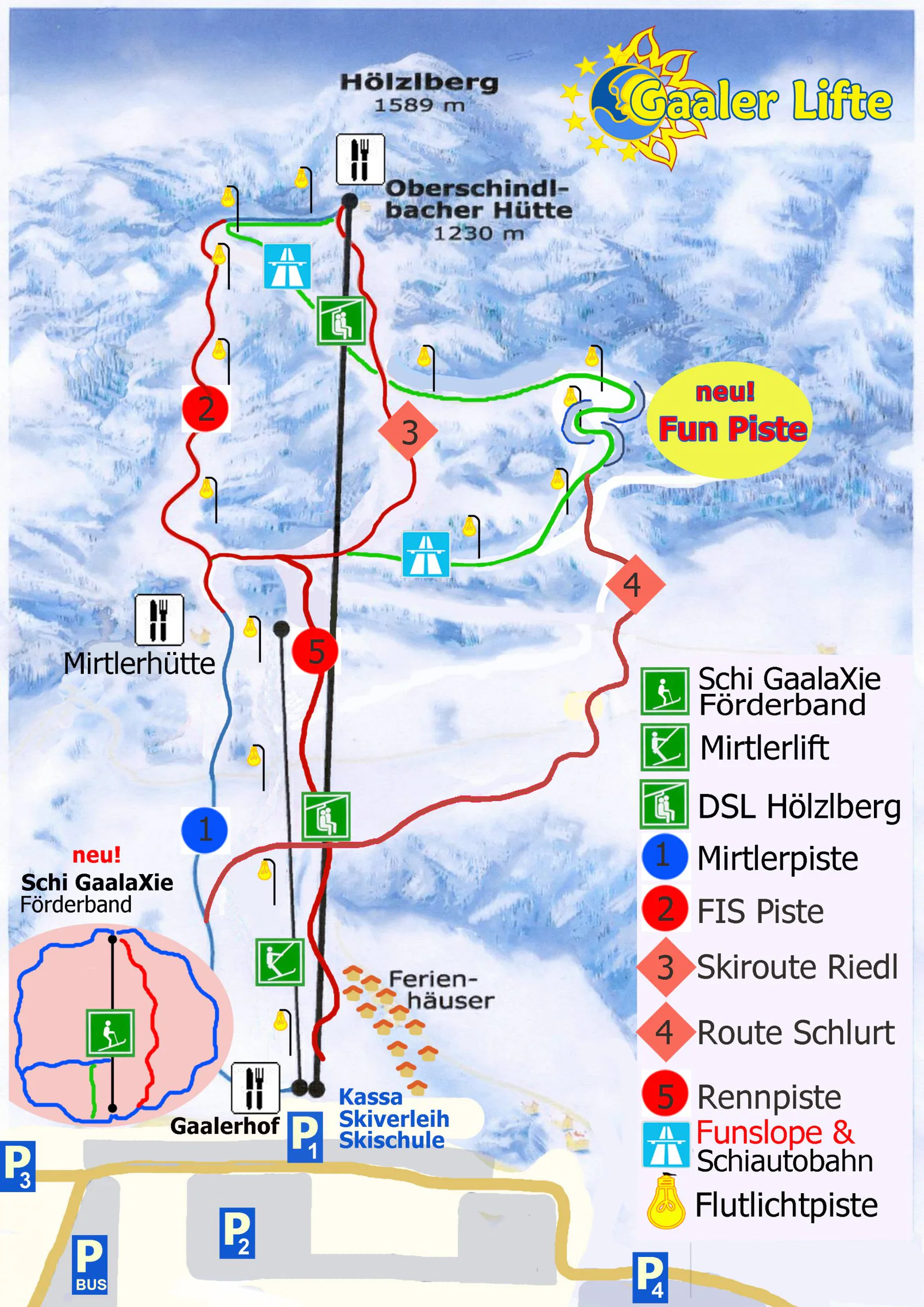 Pistenplan Gaaler Lifte (Gaal) 2025/26 – Übersichtskarte mit Pisten, Liften und Bergbahnen