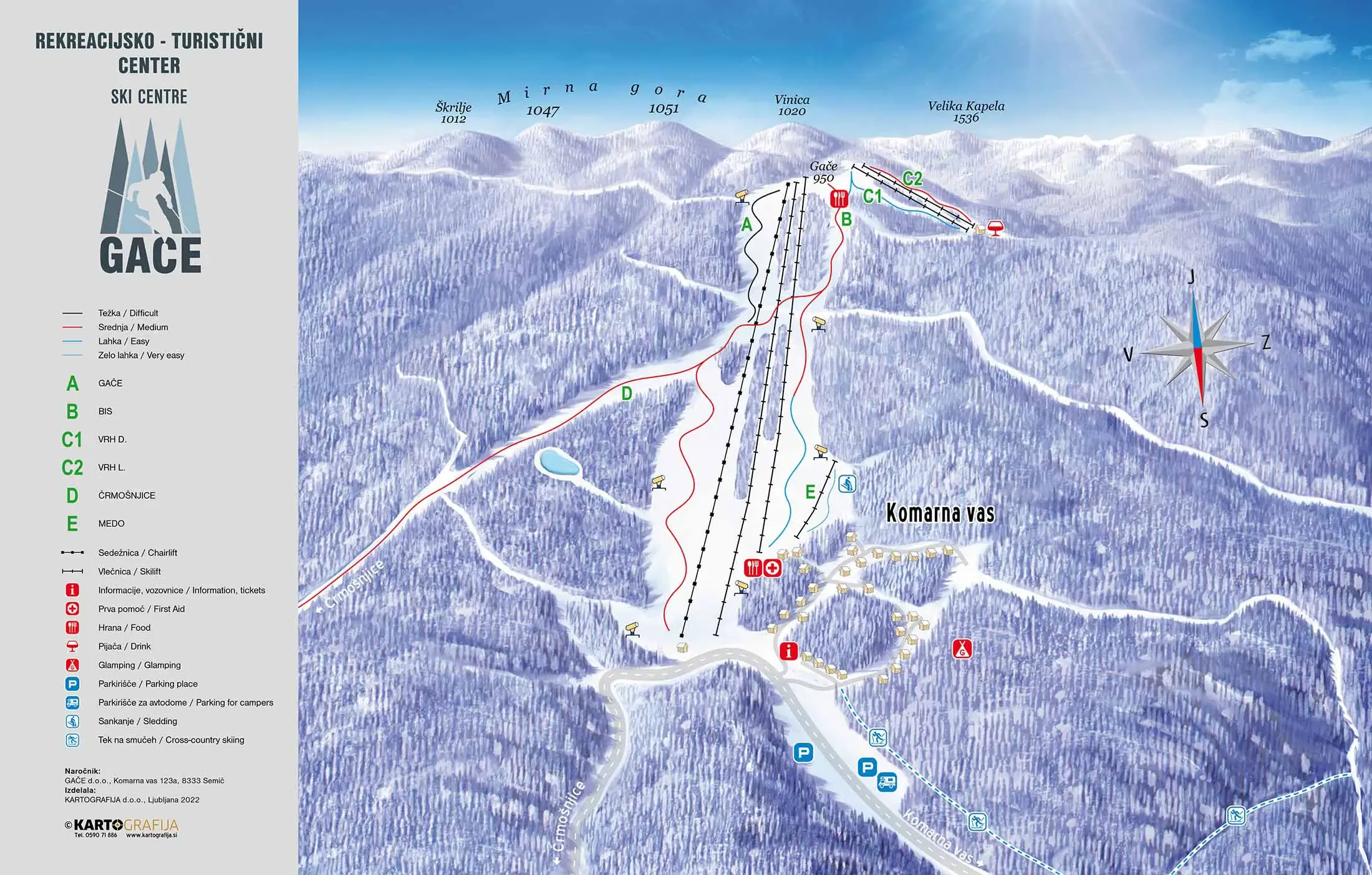 Pistenplan Gače 2025/26 – Übersichtskarte mit Pisten, Liften und Bergbahnen