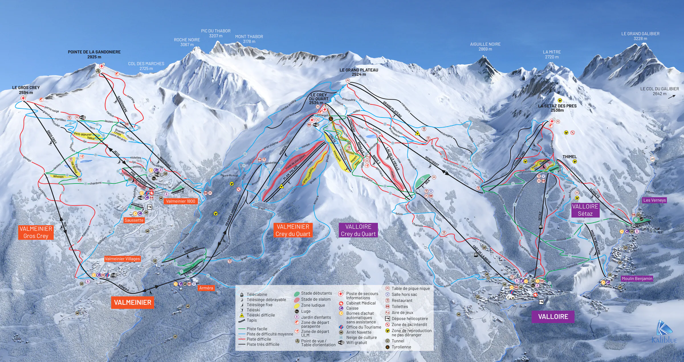 Pistenplan Galibier-Thabor 2025/26 – Übersichtskarte mit Pisten, Liften und Bergbahnen