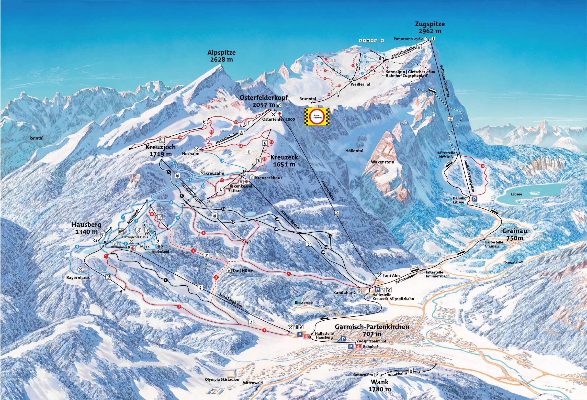 Pistenplan Garmisch-Classic 2025/26 – Übersichtskarte mit Pisten, Liften und Bergbahnen