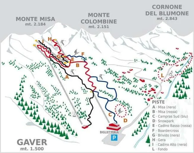 Pistenplan Gaver (Bagolino) 2025/26 – Übersichtskarte mit Pisten, Liften und Bergbahnen