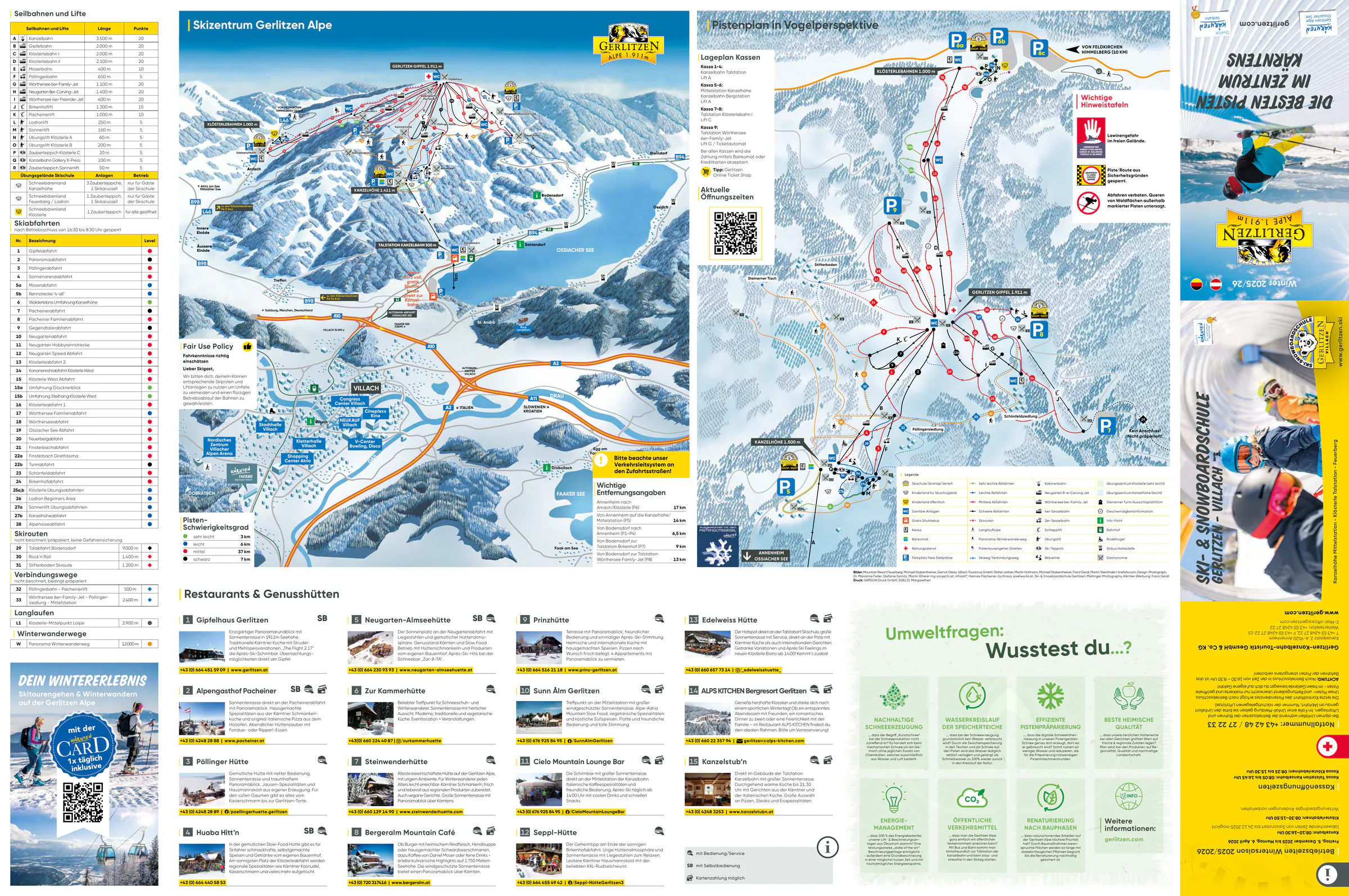 Pistenplan Gerlitzen Alpe 2025/26 – Übersichtskarte mit Pisten, Liften und Bergbahnen