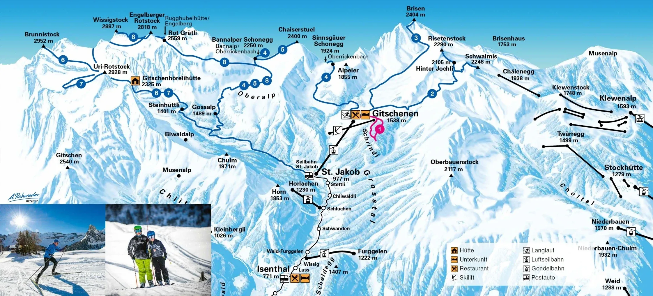 Pistenplan Gitschenen (Isenthal) 2025/26 – Übersichtskarte mit Pisten, Liften und Bergbahnen