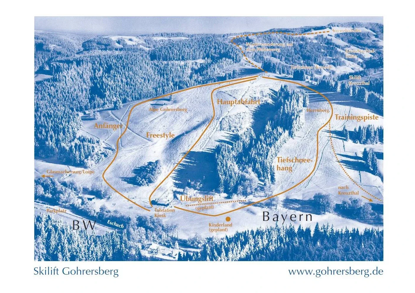 Pistenplan Gohrersberg (Kreuzthal) 2025/26 – Übersichtskarte mit Pisten, Liften und Bergbahnen