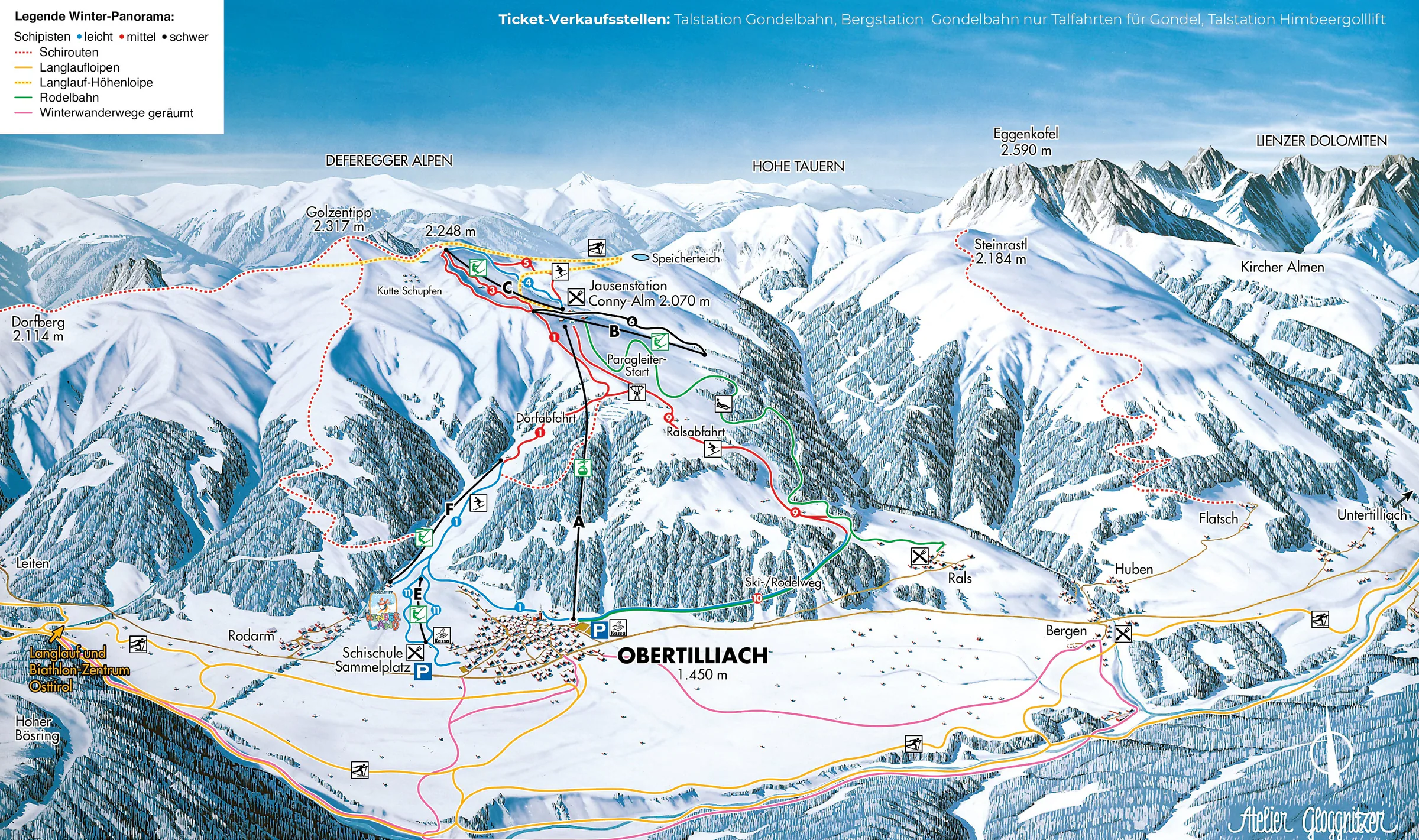 Pistenplan Golzentipp (Obertilliach) 2021/22 – Übersichtskarte mit Pisten, Liften und Bergbahnen