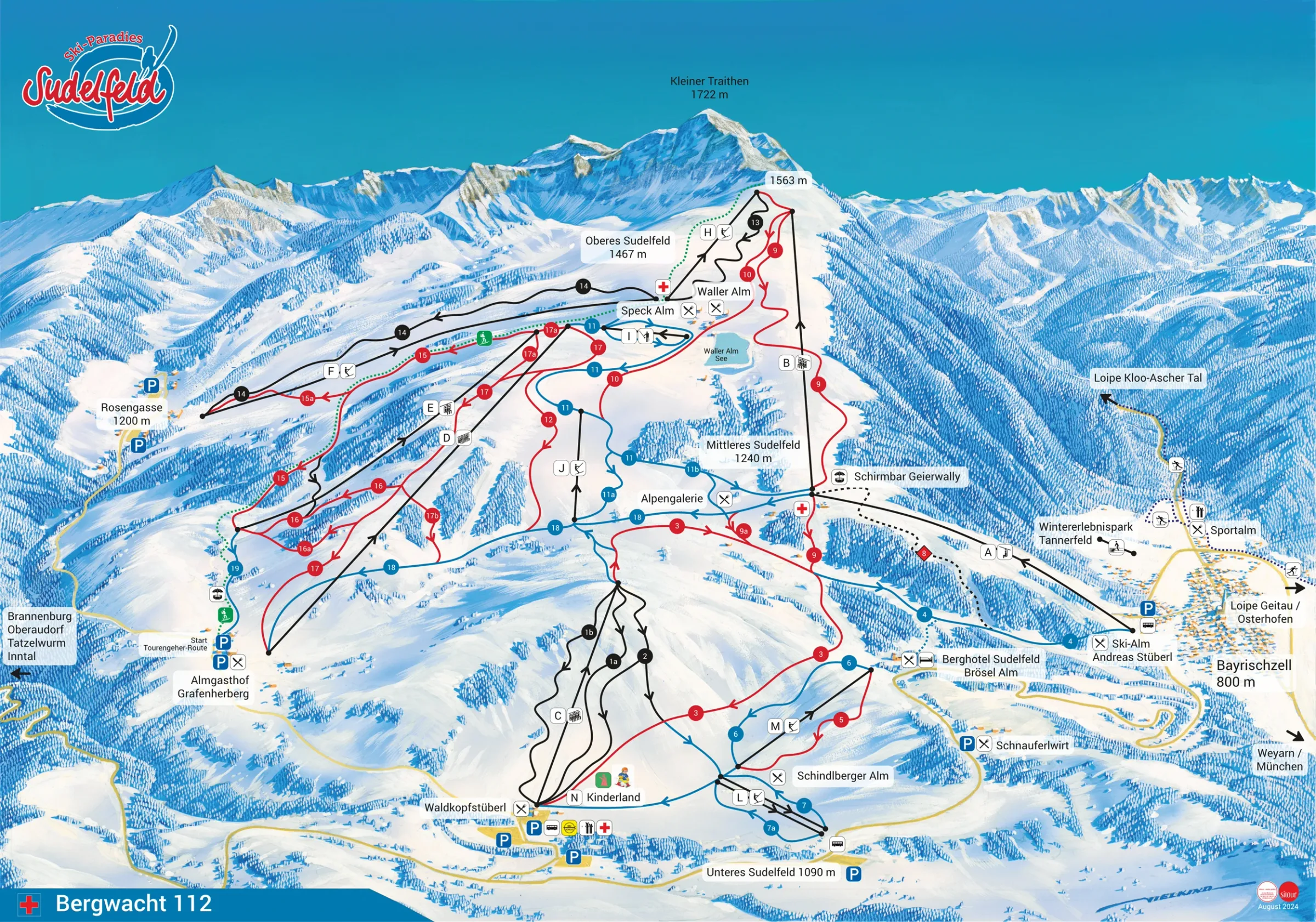 Pistenplan Skizentrum Grafenherberg (Sudelfeld) 2025/26 – Übersichtskarte mit Pisten, Liften und Bergbahnen