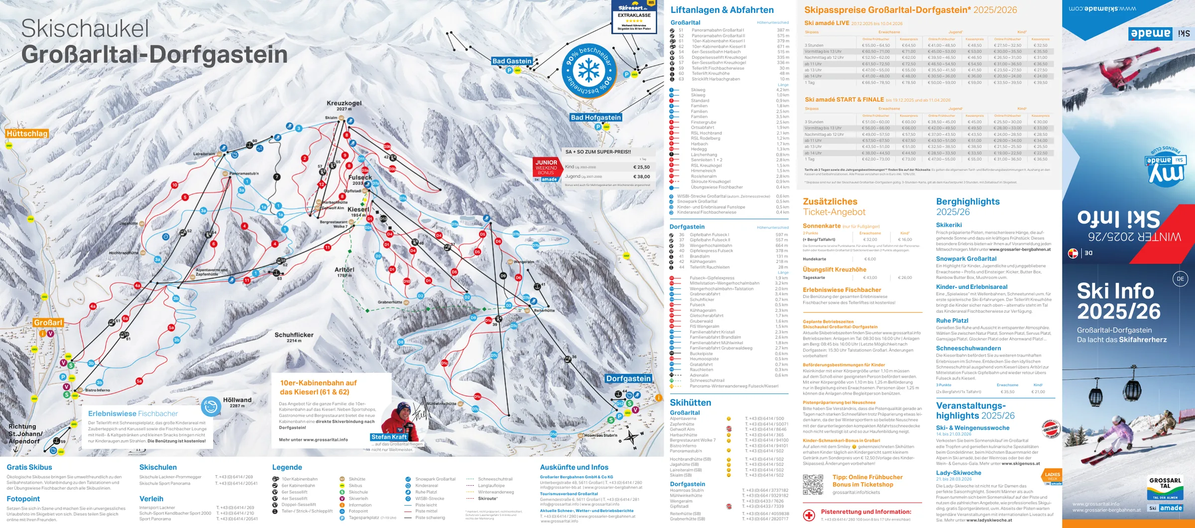 Pistenplan Großarltal–Dorfgastein 2025/26 – Übersichtskarte mit Pisten, Liften und Bergbahnen
