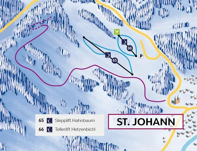 Pistenplan Hahnbaum (St. Johann im Pongau) 2025/26 – Übersichtskarte mit Pisten, Liften und Bergbahnen