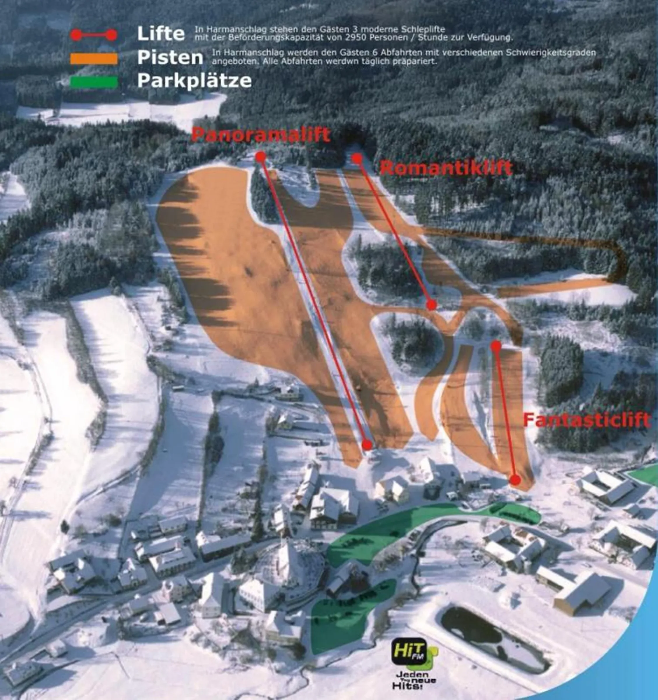 Pistenplan Arralifte Harmanschlag 2025/26 – Übersichtskarte mit Pisten, Liften und Bergbahnen