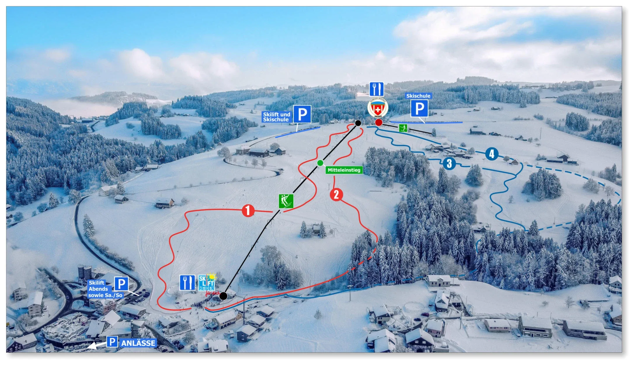 Pistenplan Heiden 2025/26 – Übersichtskarte mit Pisten, Liften und Bergbahnen