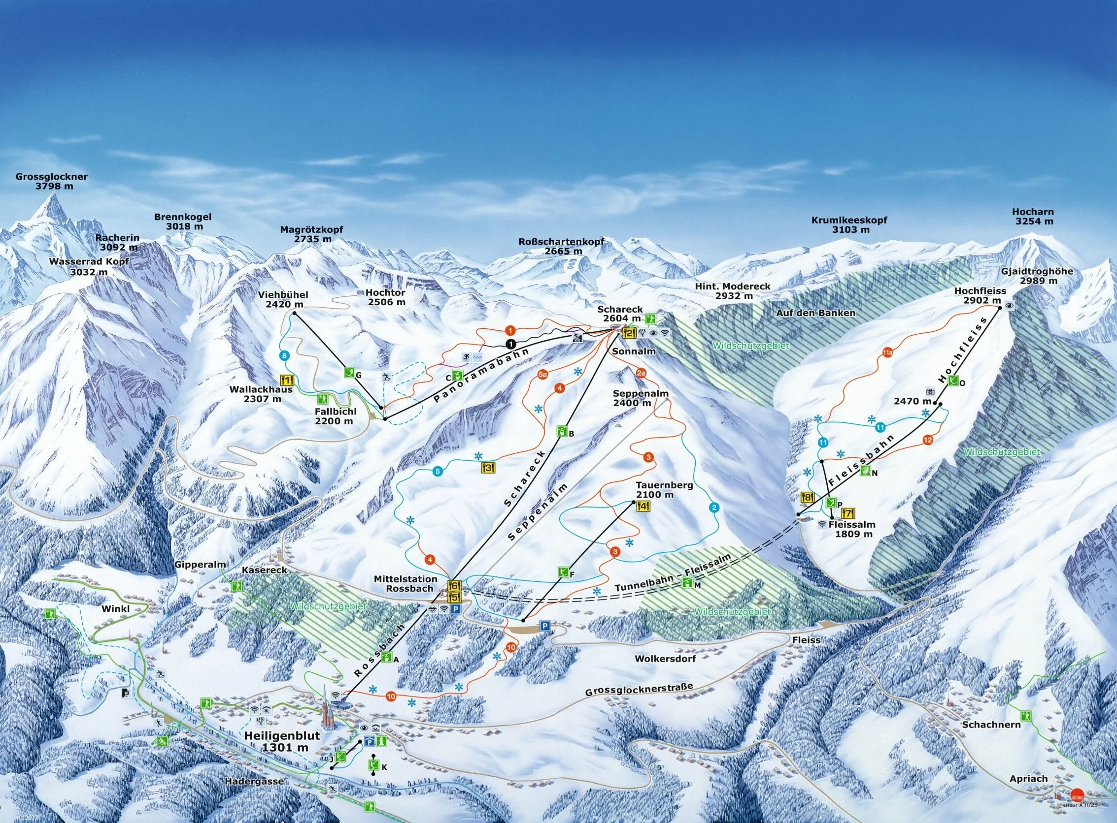 Pistenplan Großglockner Heiligenblut 2025/26 – Übersichtskarte mit Pisten, Liften und Bergbahnen