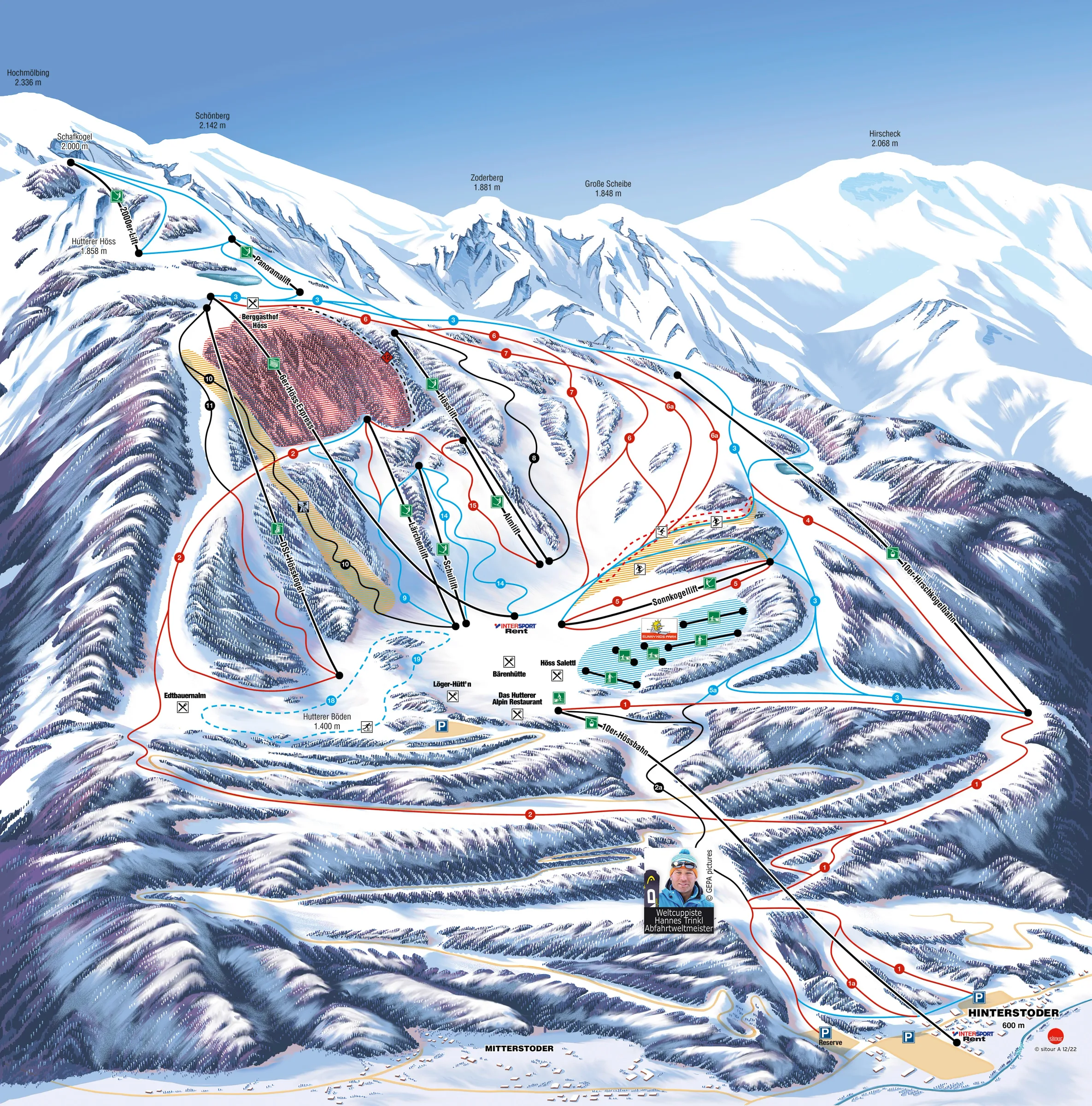 Pistenplan Hinterstoder – Höss 2025/26 – Übersichtskarte mit Pisten, Liften und Bergbahnen