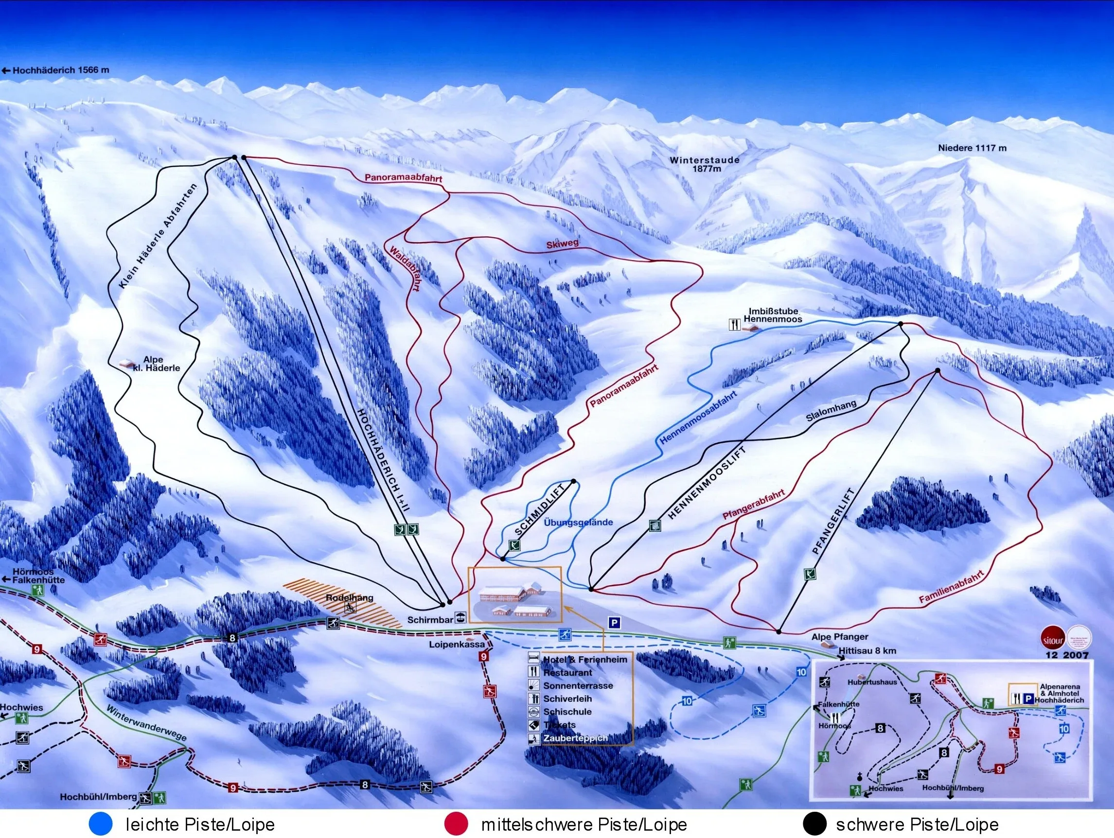 Pistenplan Hittisberg (Hittisau) 2025/26 – Übersichtskarte mit Pisten, Liften und Bergbahnen